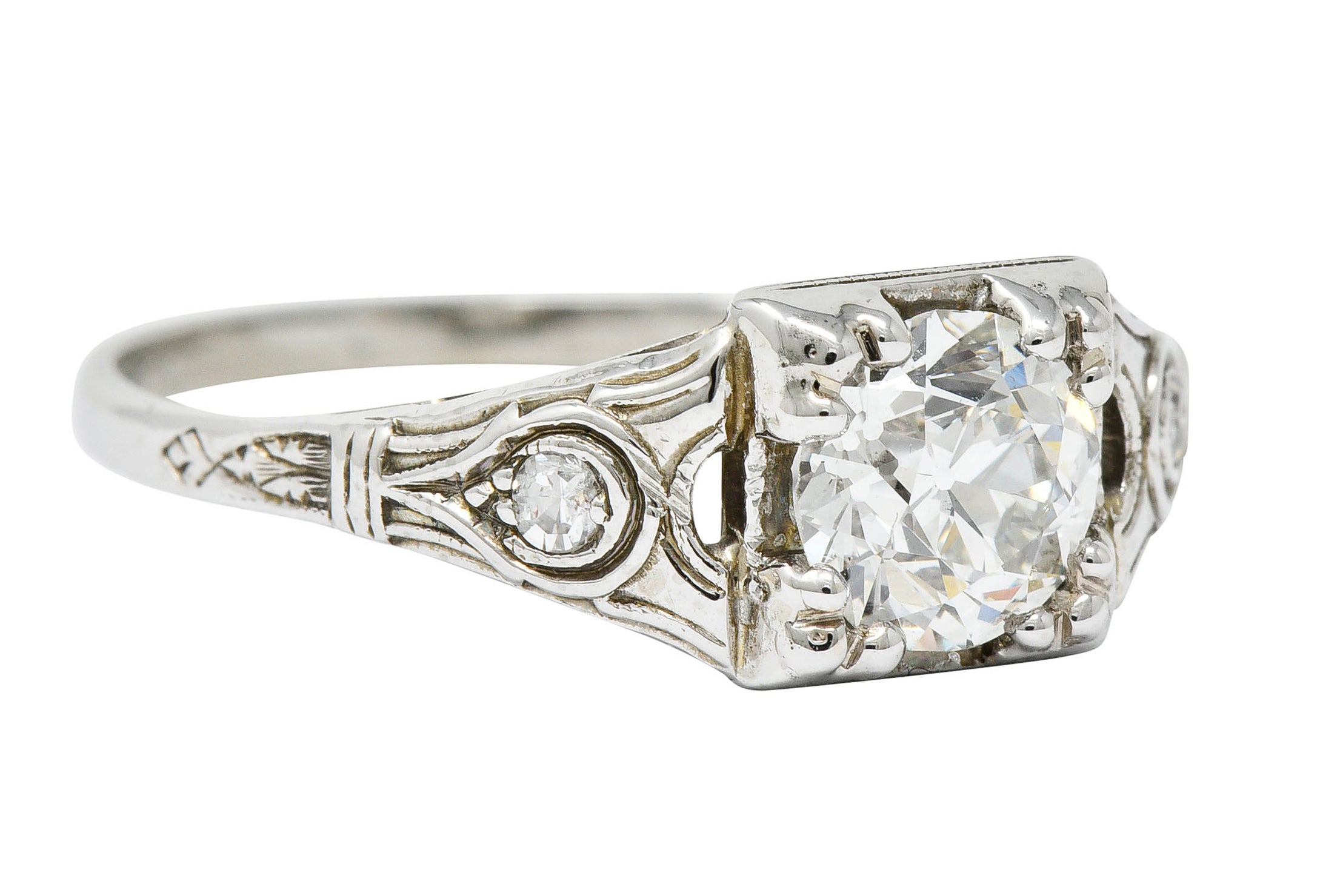 Wheeler & Co. Art Deco Diamond 18 Karat White Gold Engagement Ring GIARing - Wilson's Estate Jewelry