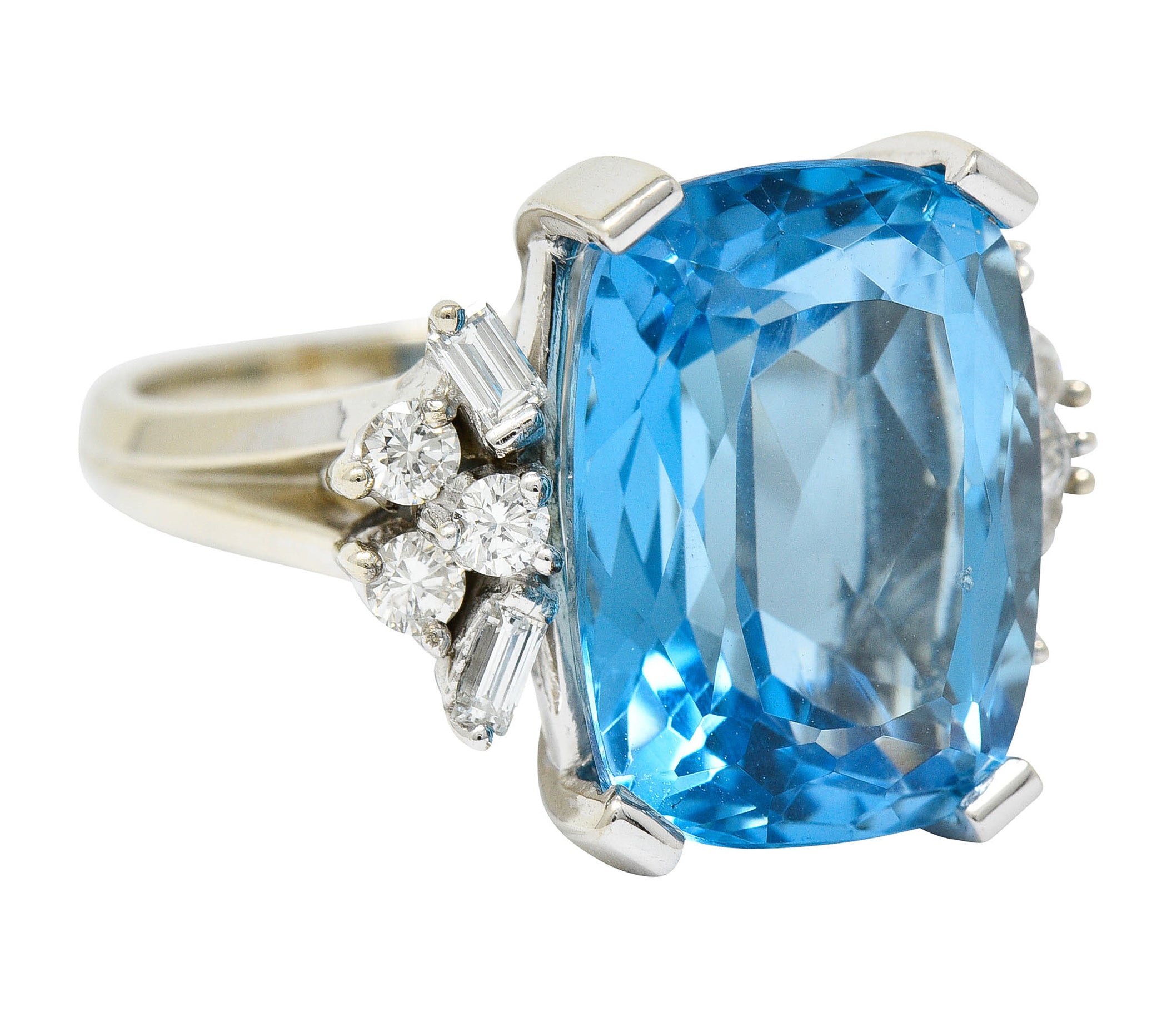 1960's Vintage Blue Topaz Diamond 14 Karat White Gold Cocktail RingRing - Wilson's Estate Jewelry