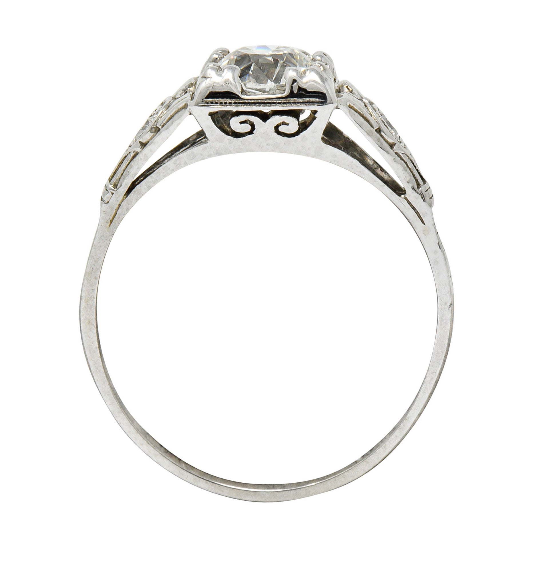 Wheeler & Co. Art Deco Diamond 18 Karat White Gold Engagement Ring GIARing - Wilson's Estate Jewelry