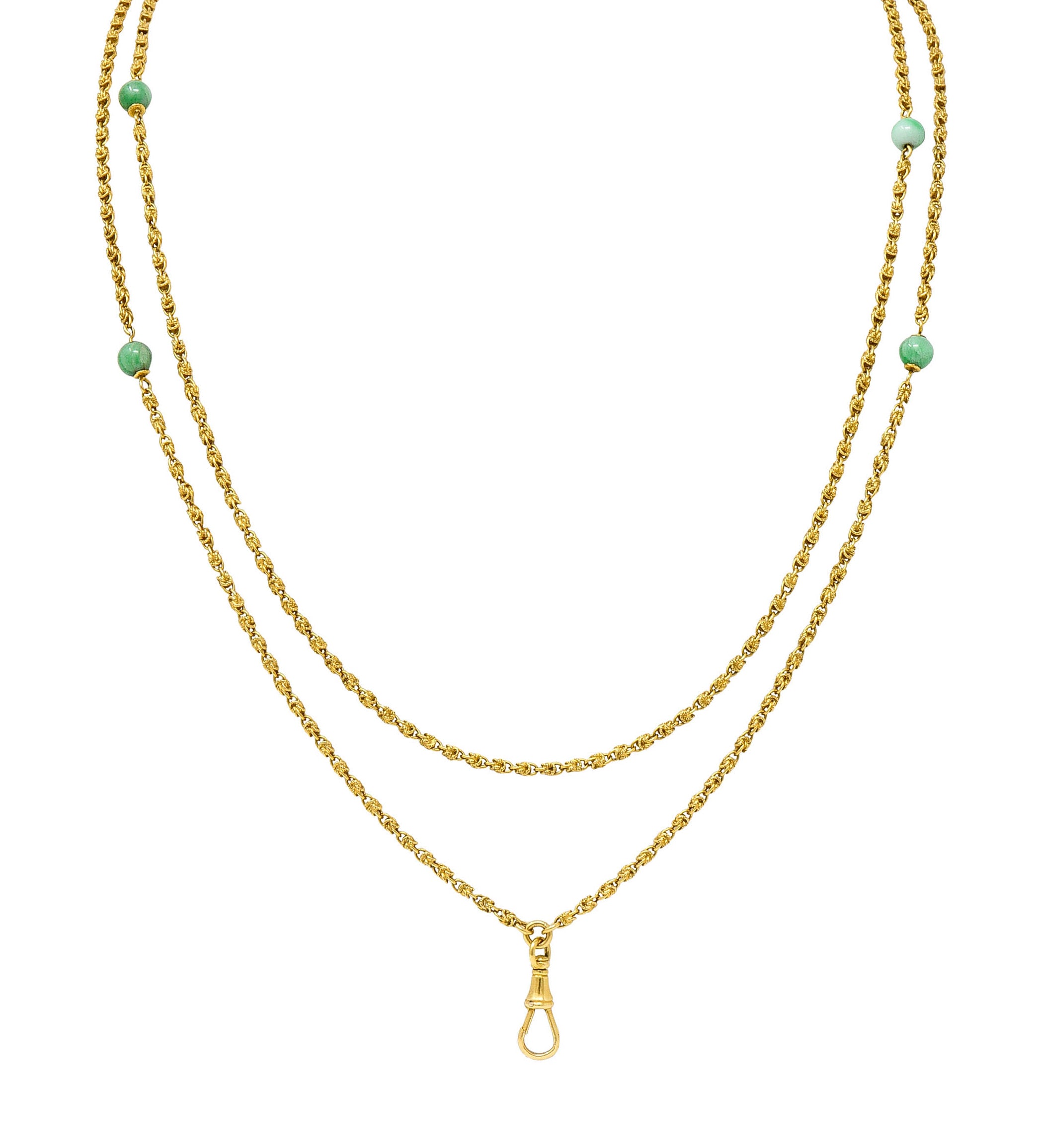 Victorian Jade 20 Karat Gold Long Chain Station NecklaceNecklace - Wilson's Estate Jewelry