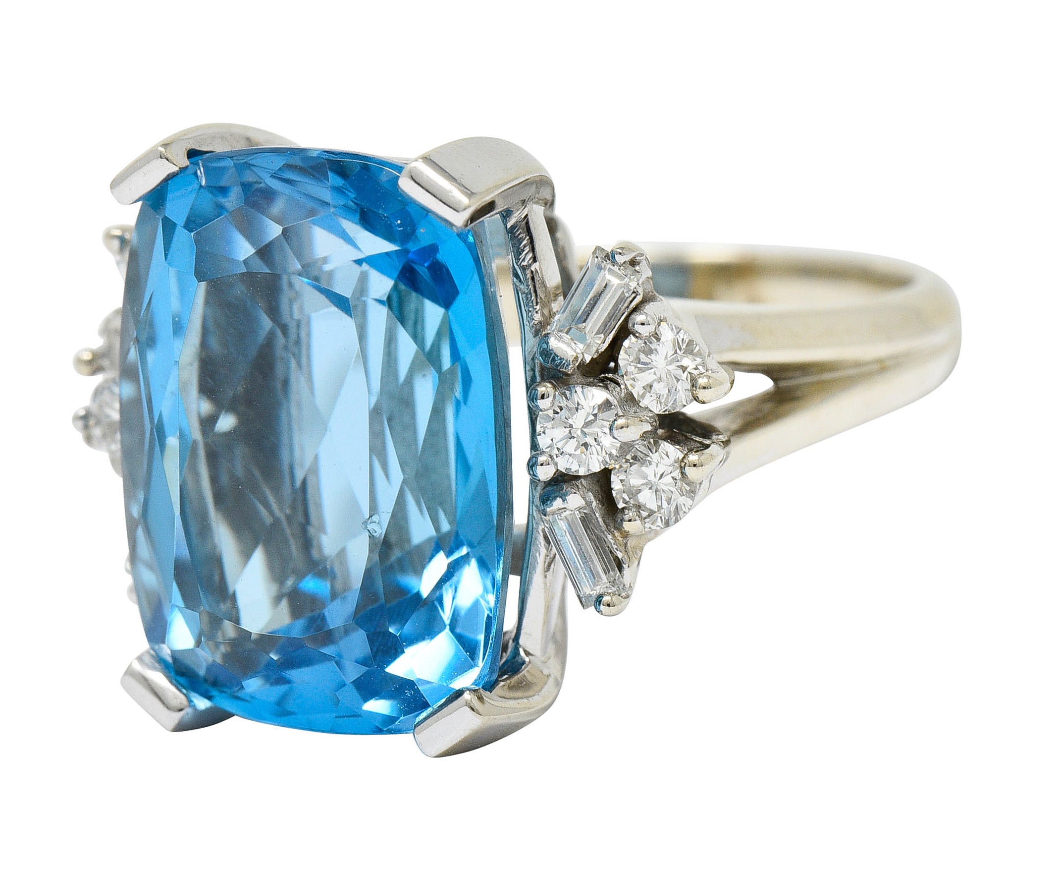 1960's Vintage Blue Topaz Diamond 14 Karat White Gold Cocktail Ring ...