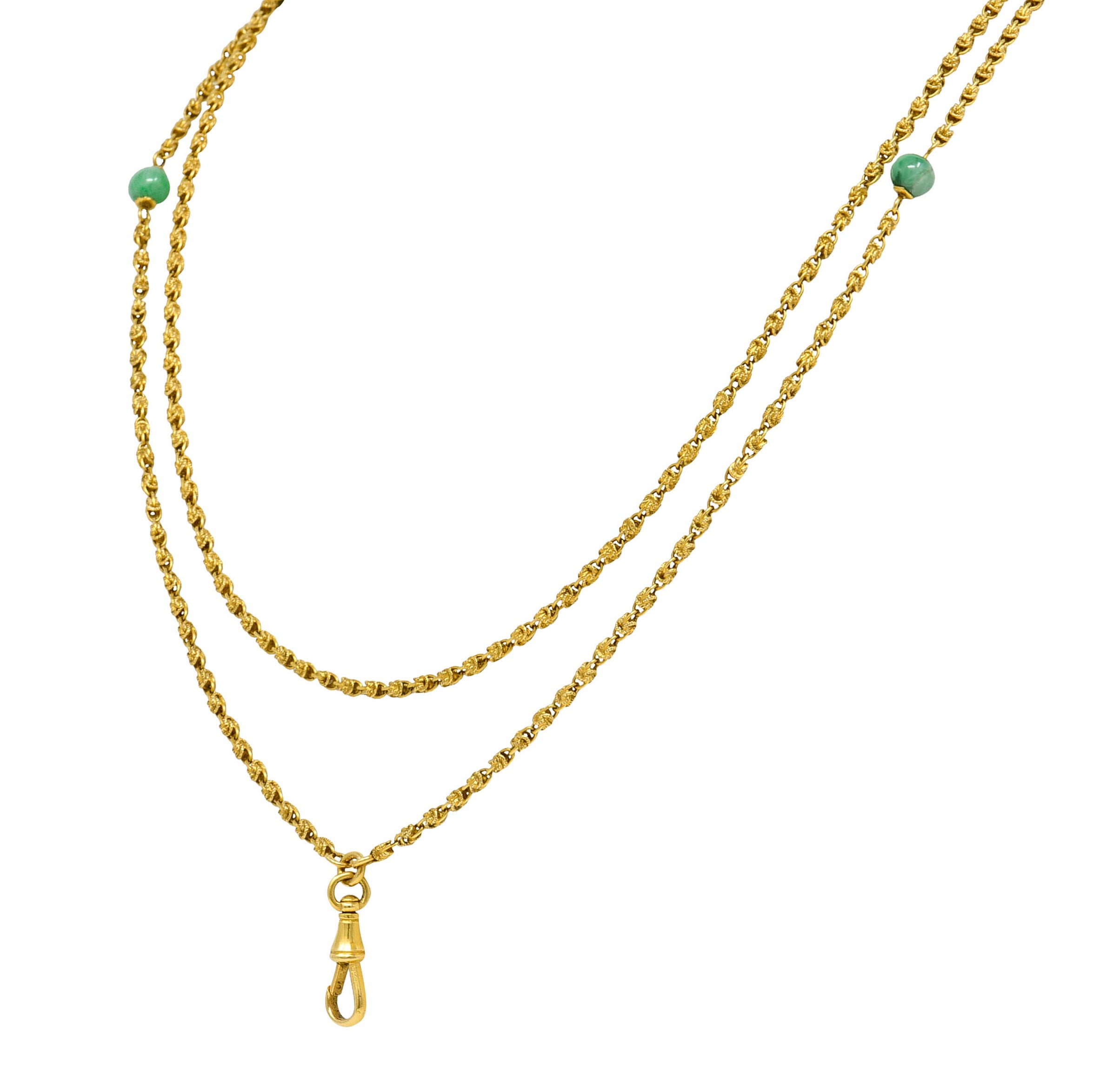 Victorian Jade 20 Karat Gold Long Chain Station NecklaceNecklace - Wilson's Estate Jewelry