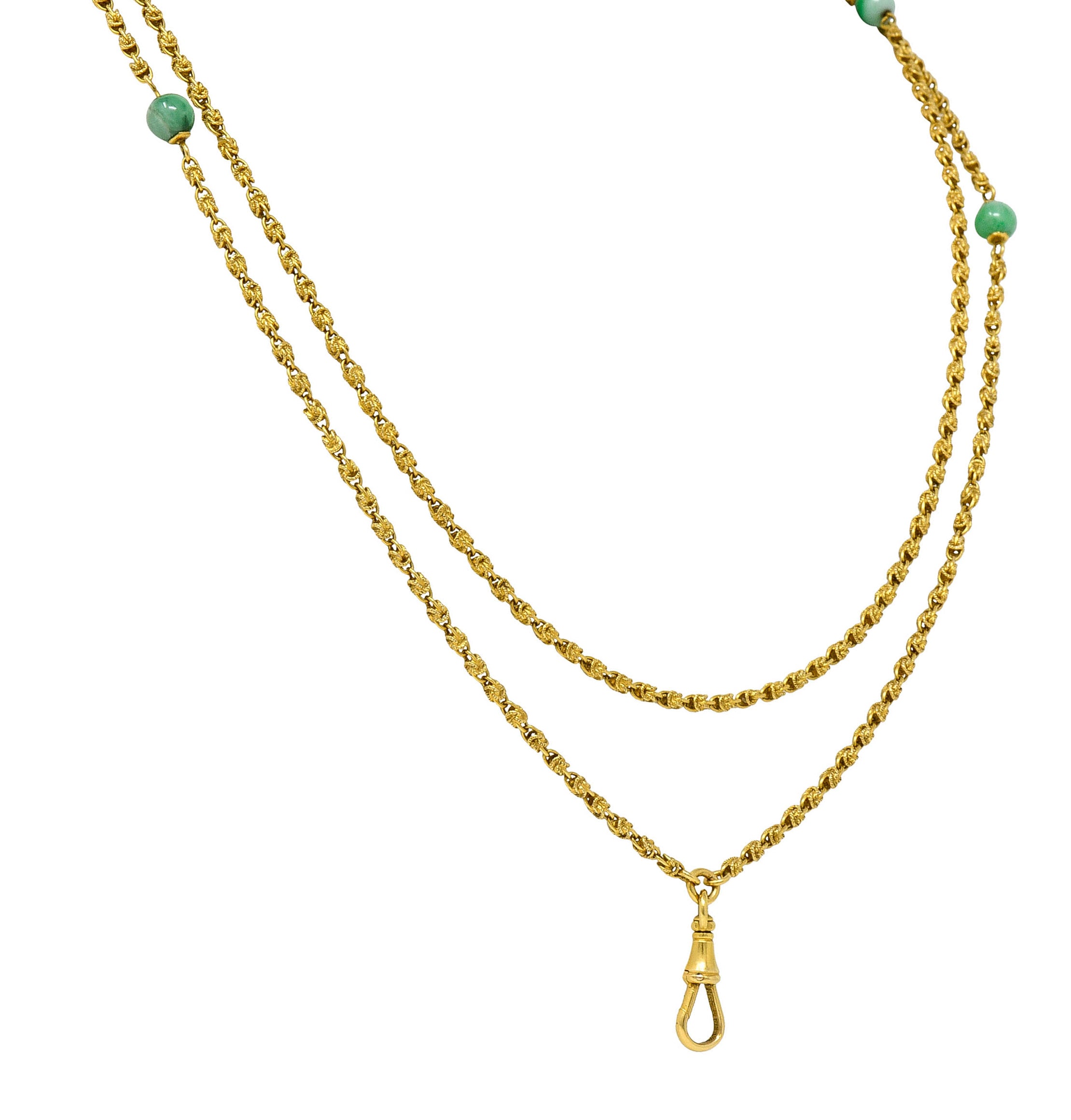 Victorian Jade 20 Karat Gold Long Chain Station NecklaceNecklace - Wilson's Estate Jewelry