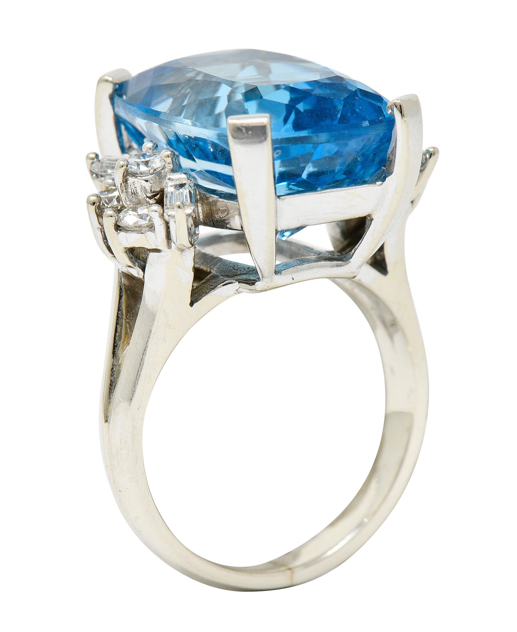 1960's Vintage Blue Topaz Diamond 14 Karat White Gold Cocktail RingRing - Wilson's Estate Jewelry