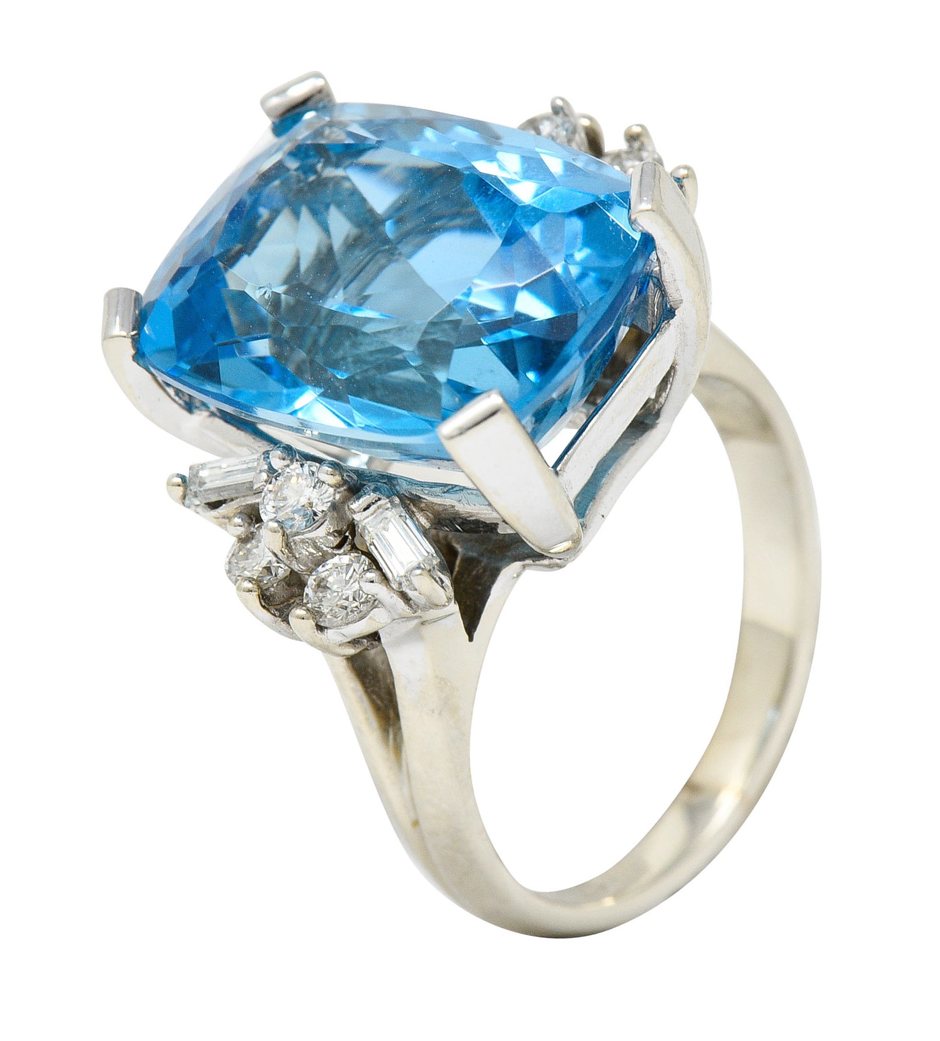 1960's Vintage Blue Topaz Diamond 14 Karat White Gold Cocktail RingRing - Wilson's Estate Jewelry