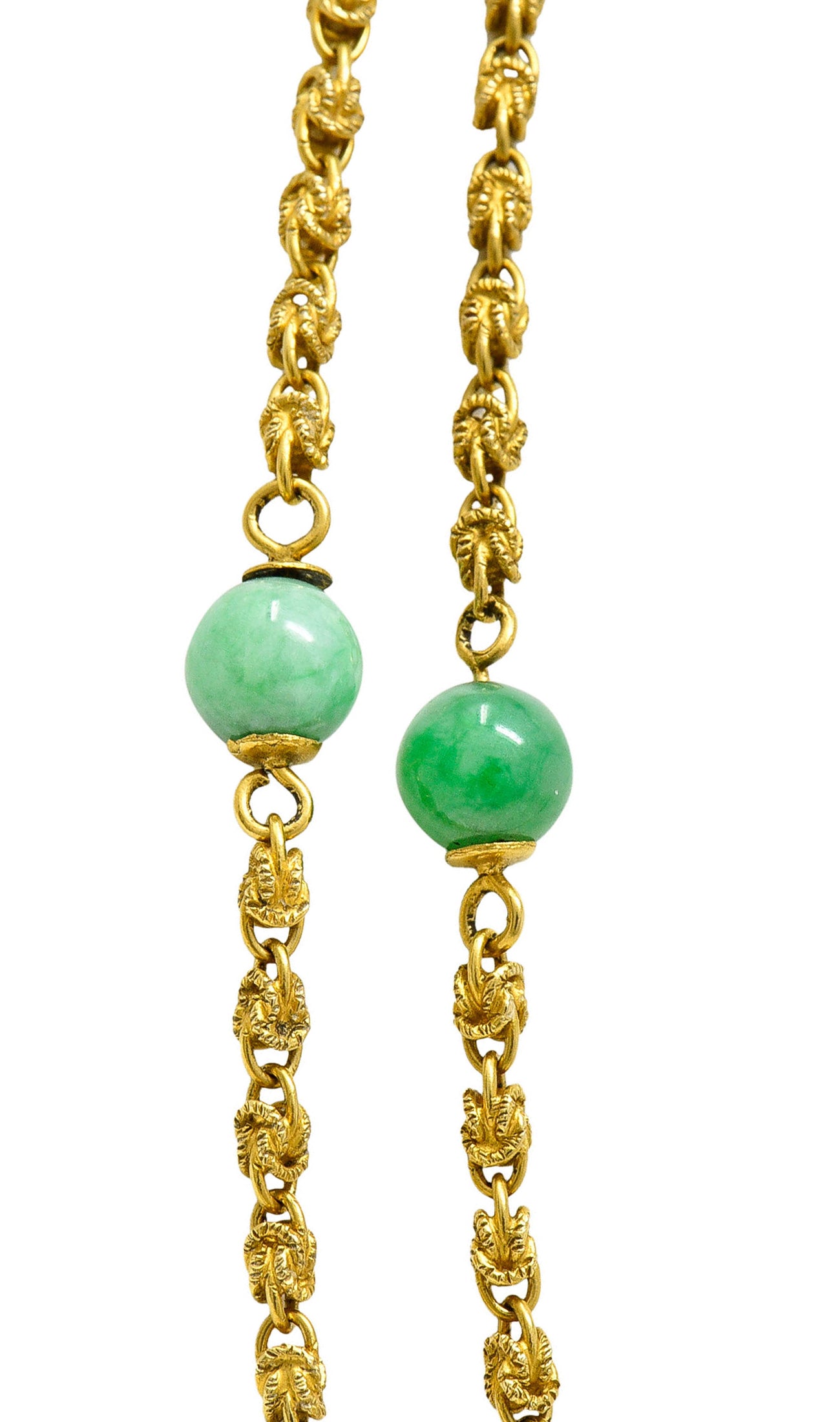 Victorian Jade 20 Karat Gold Long Chain Station NecklaceNecklace - Wilson's Estate Jewelry