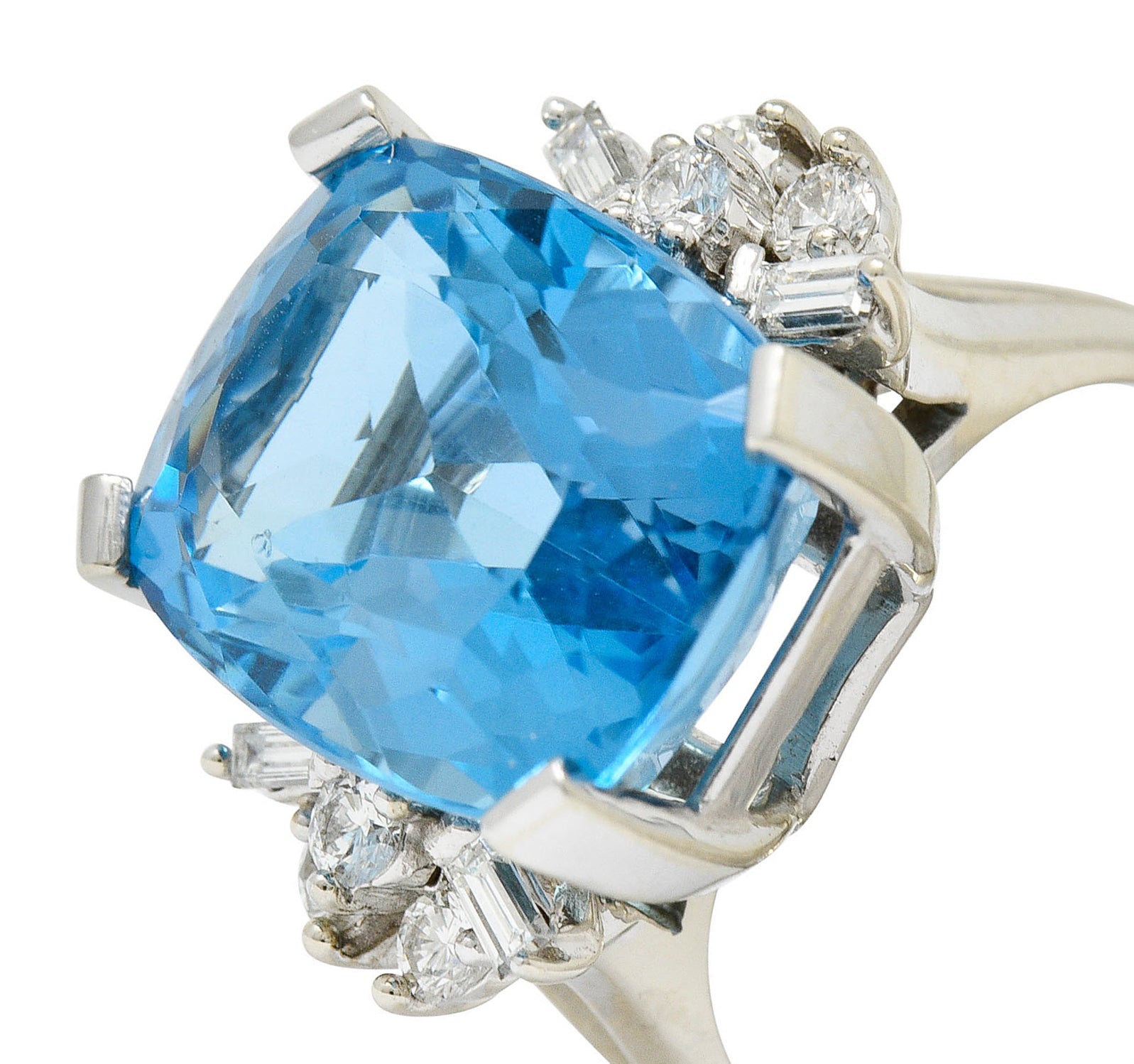 1960's Vintage Blue Topaz Diamond 14 Karat White Gold Cocktail RingRing - Wilson's Estate Jewelry