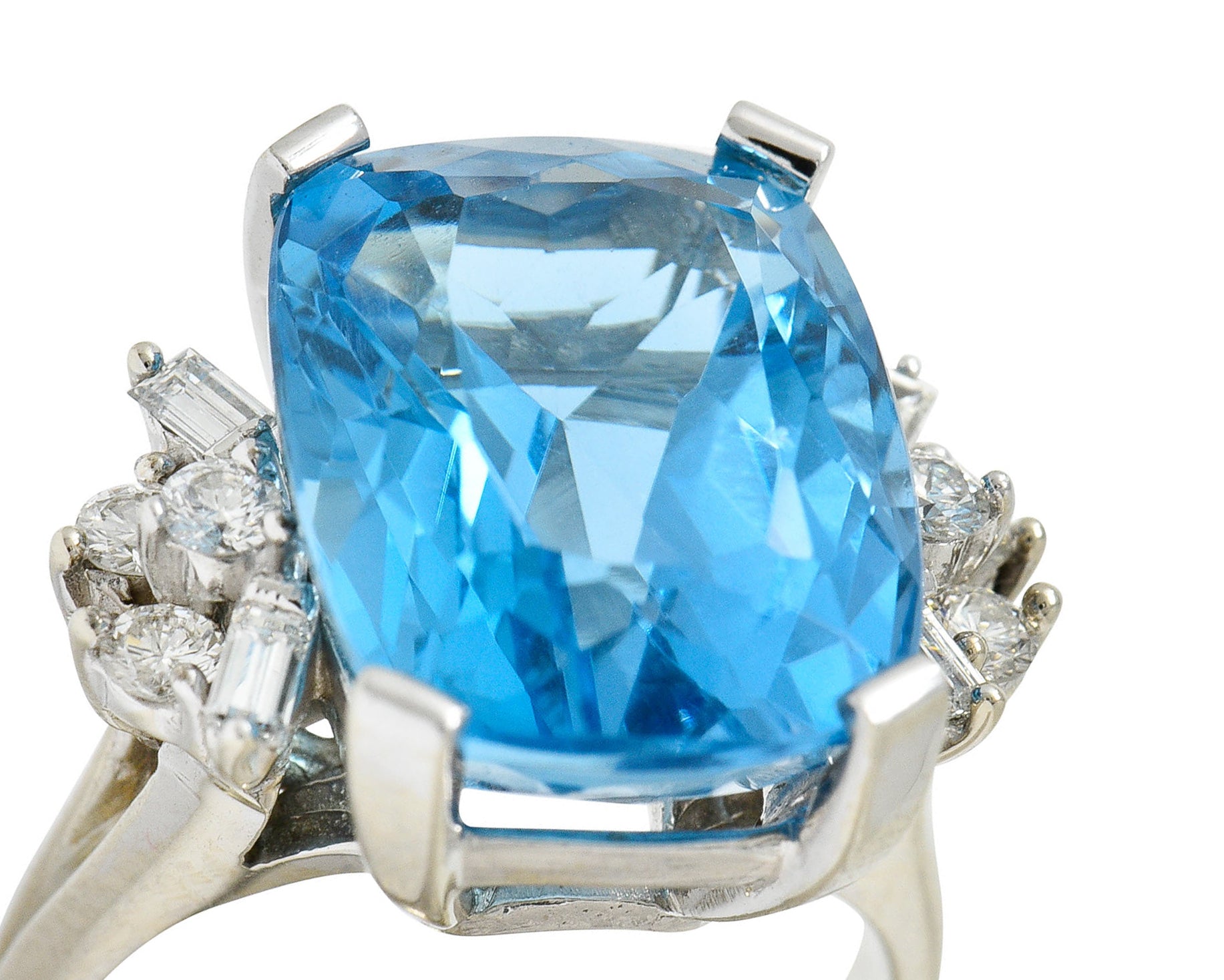 1960's Vintage Blue Topaz Diamond 14 Karat White Gold Cocktail RingRing - Wilson's Estate Jewelry