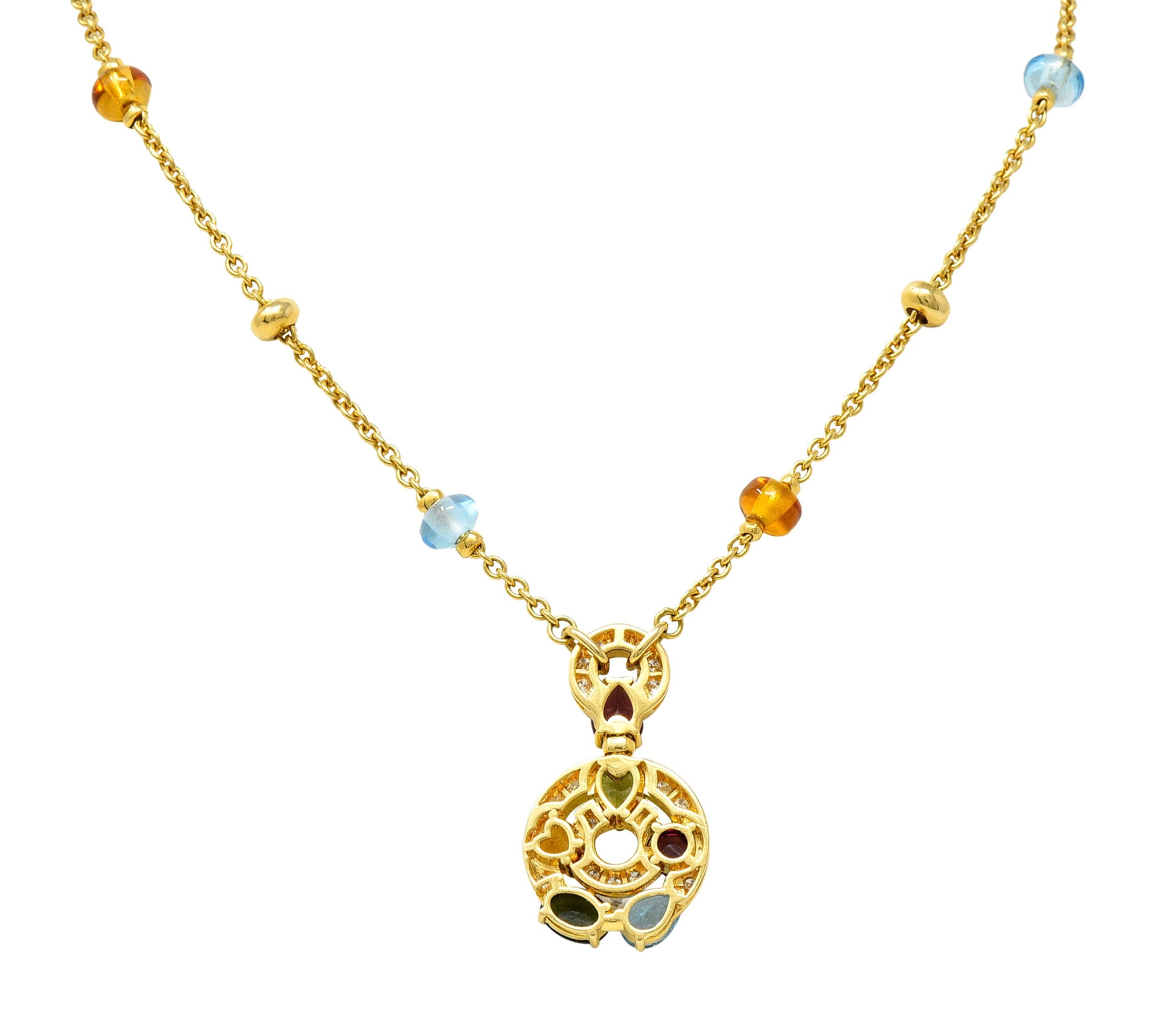 Bulgari Topaz Tourmaline Peridot Garnet Citrine Diamond 18 Karat Yellow Gold Multi-Gem Allegra Necklace Wilson's Estate Jewelry