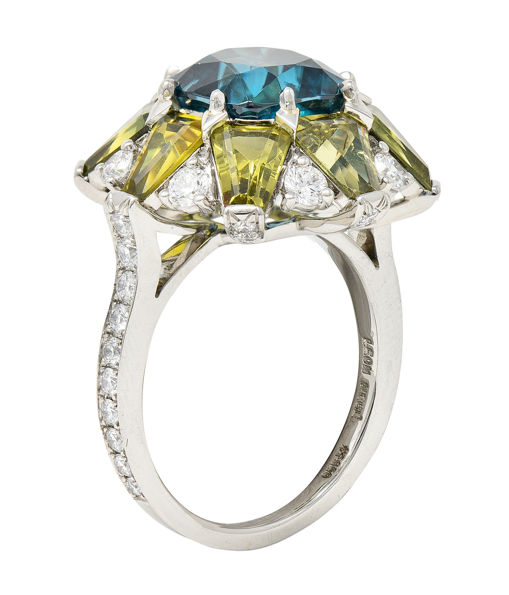 Leon Mege 12.00 CTW Zircon Green Sapphire Diamond Platinum Cluster RingRing - Wilson's Estate Jewelry