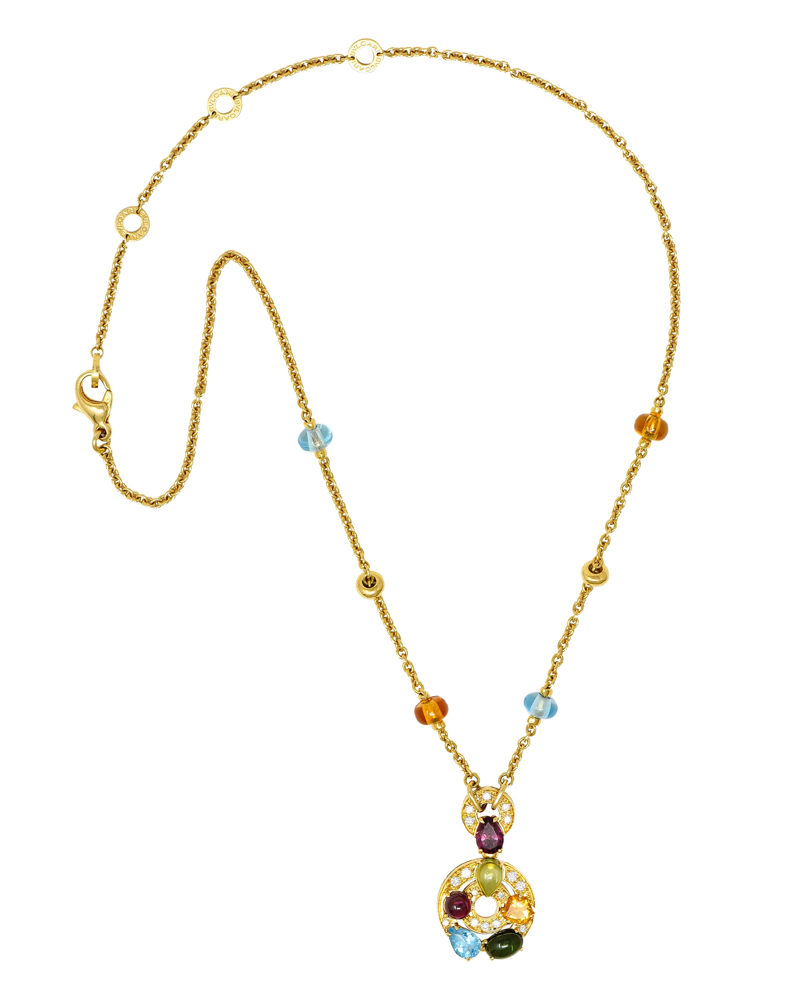 Bulgari Topaz Tourmaline Peridot Garnet Citrine Diamond 18 Karat Yellow Gold Multi-Gem Allegra Necklace Wilson's Estate Jewelry