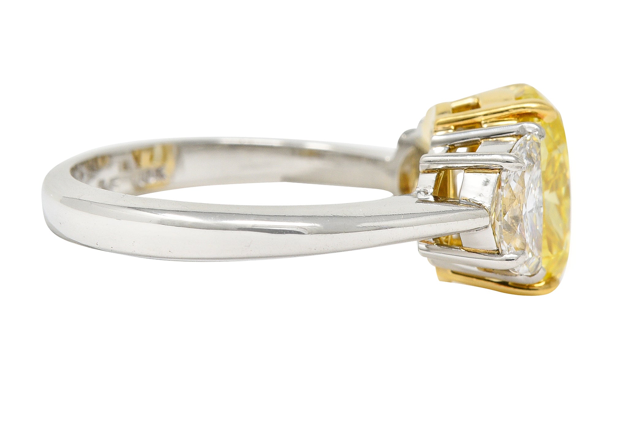 3.55 CTW Natural Fancy Intense Yellow Diamond Platinum 18 Karat Gold Ring GIA