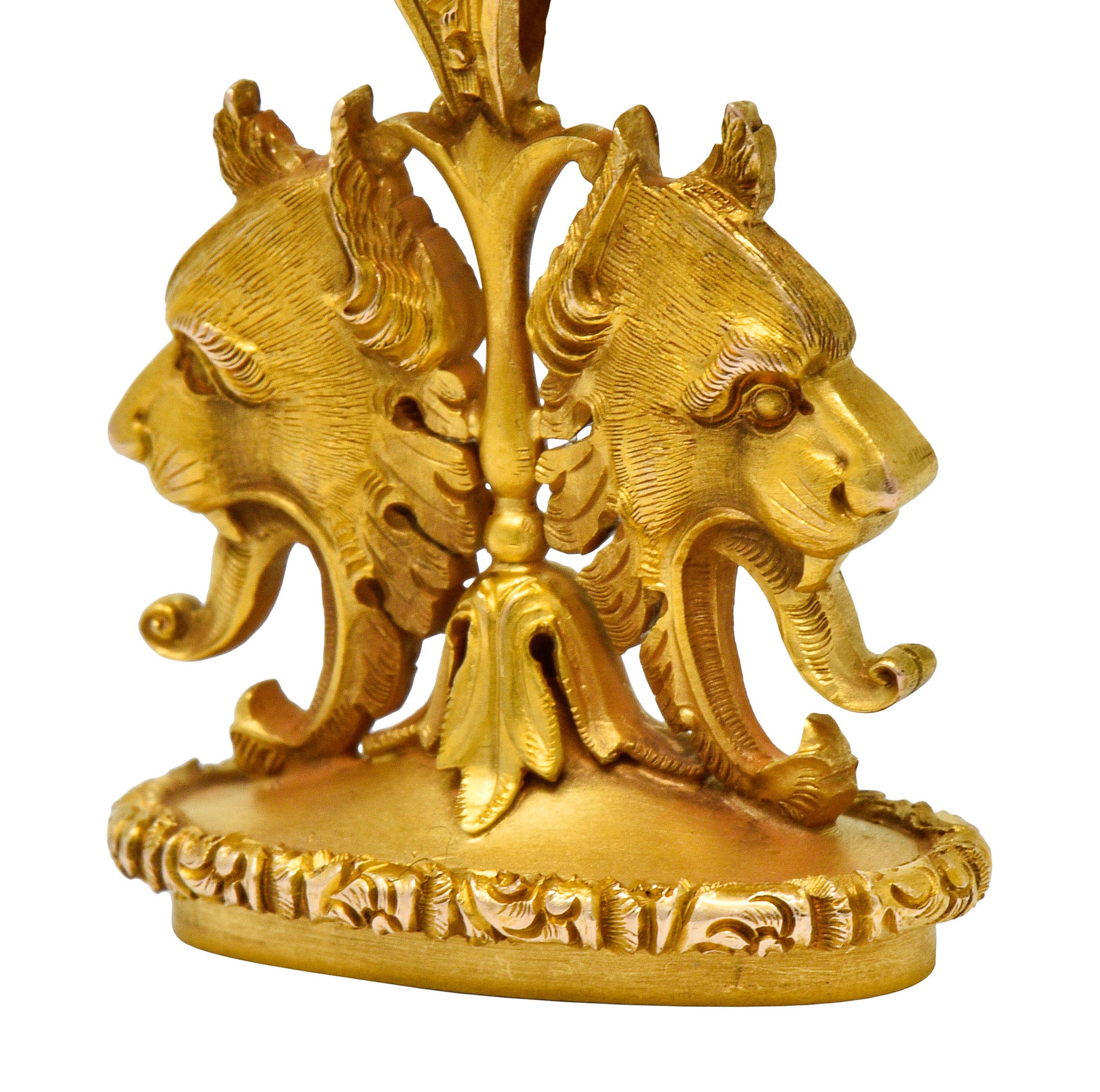 Large Carter & Gough Art Nouveau 14 Karat Gold Lion Fob Charm Pendant - Wilson's Estate Jewelry