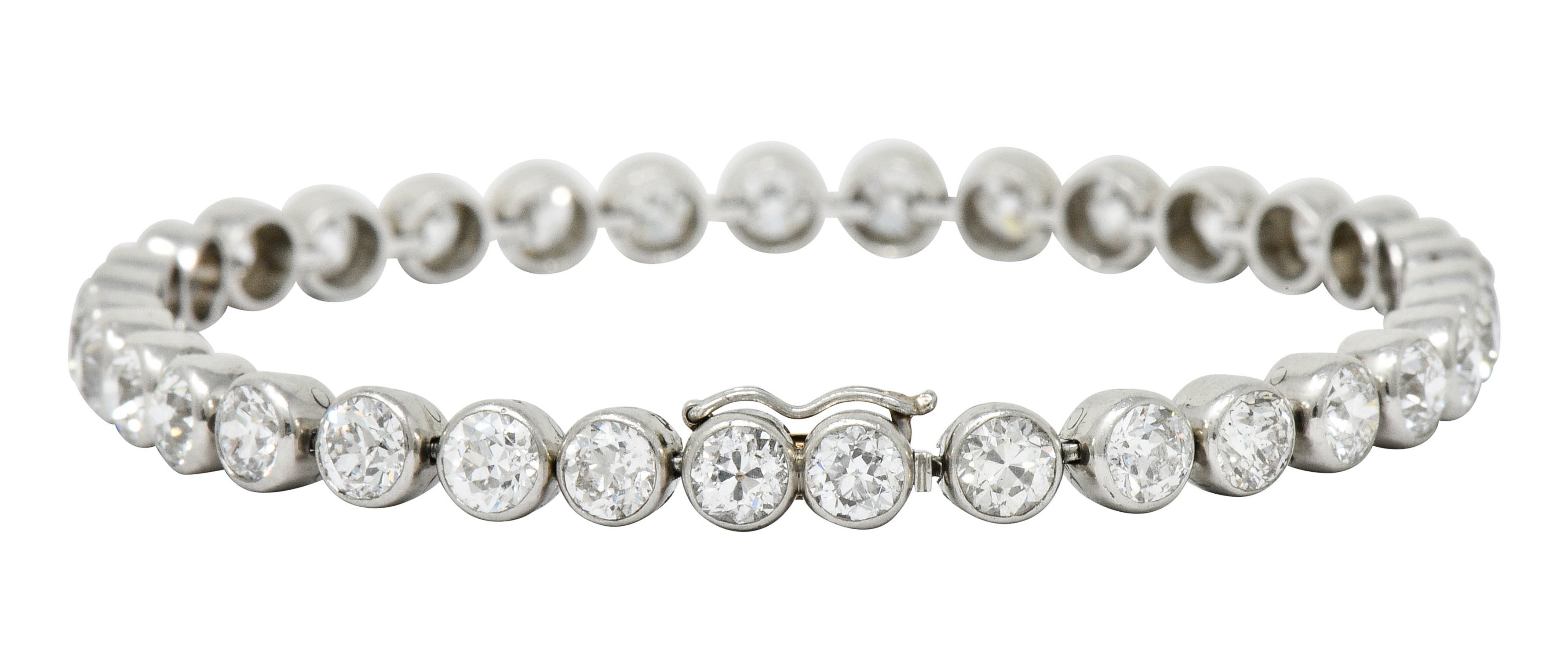 Early Art Deco 11.50 CTW Platinum Round Bezel Line Bracelet Circa 1920 - Wilson's Estate Jewelry