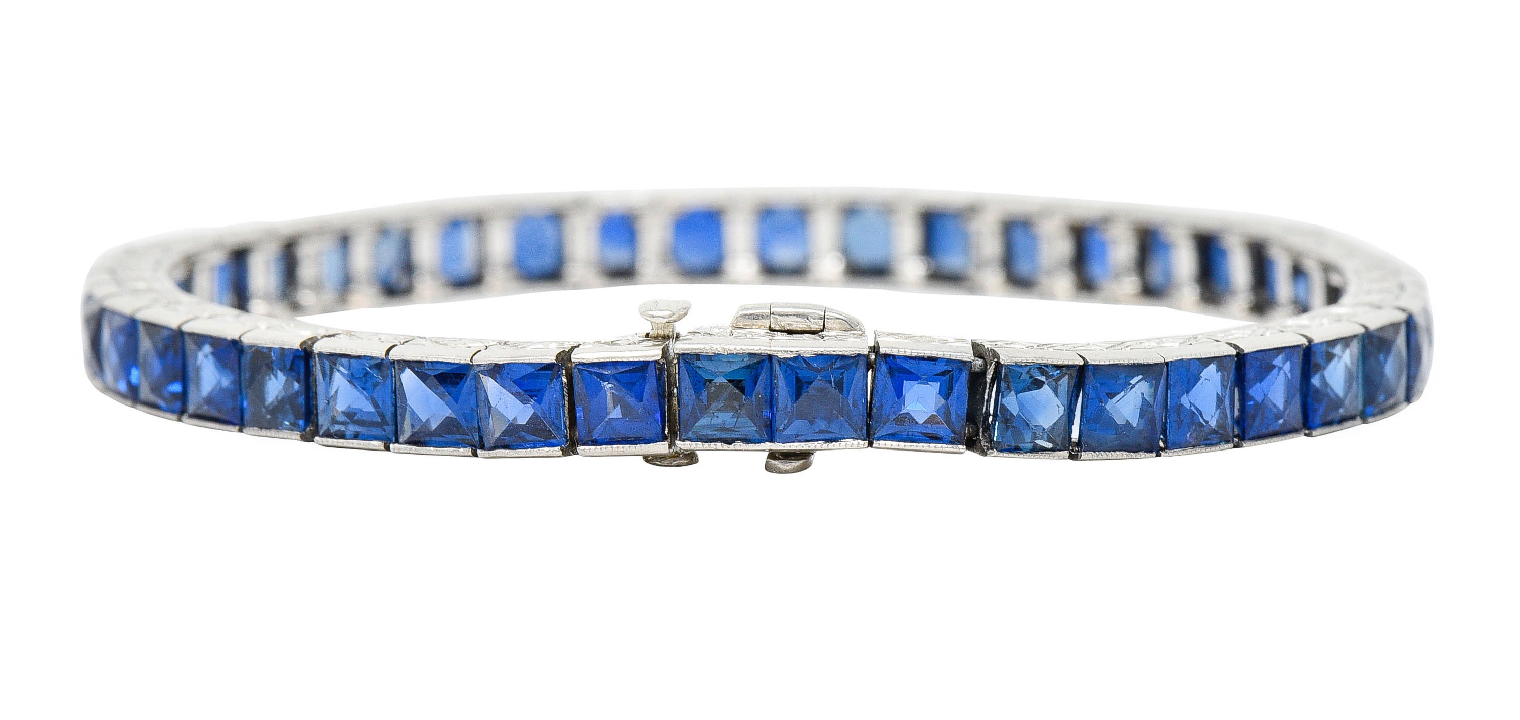 Art Deco 14.10 CTW French Cut Sapphire Platinum Line Braceletbracelet - Wilson's Estate Jewelry