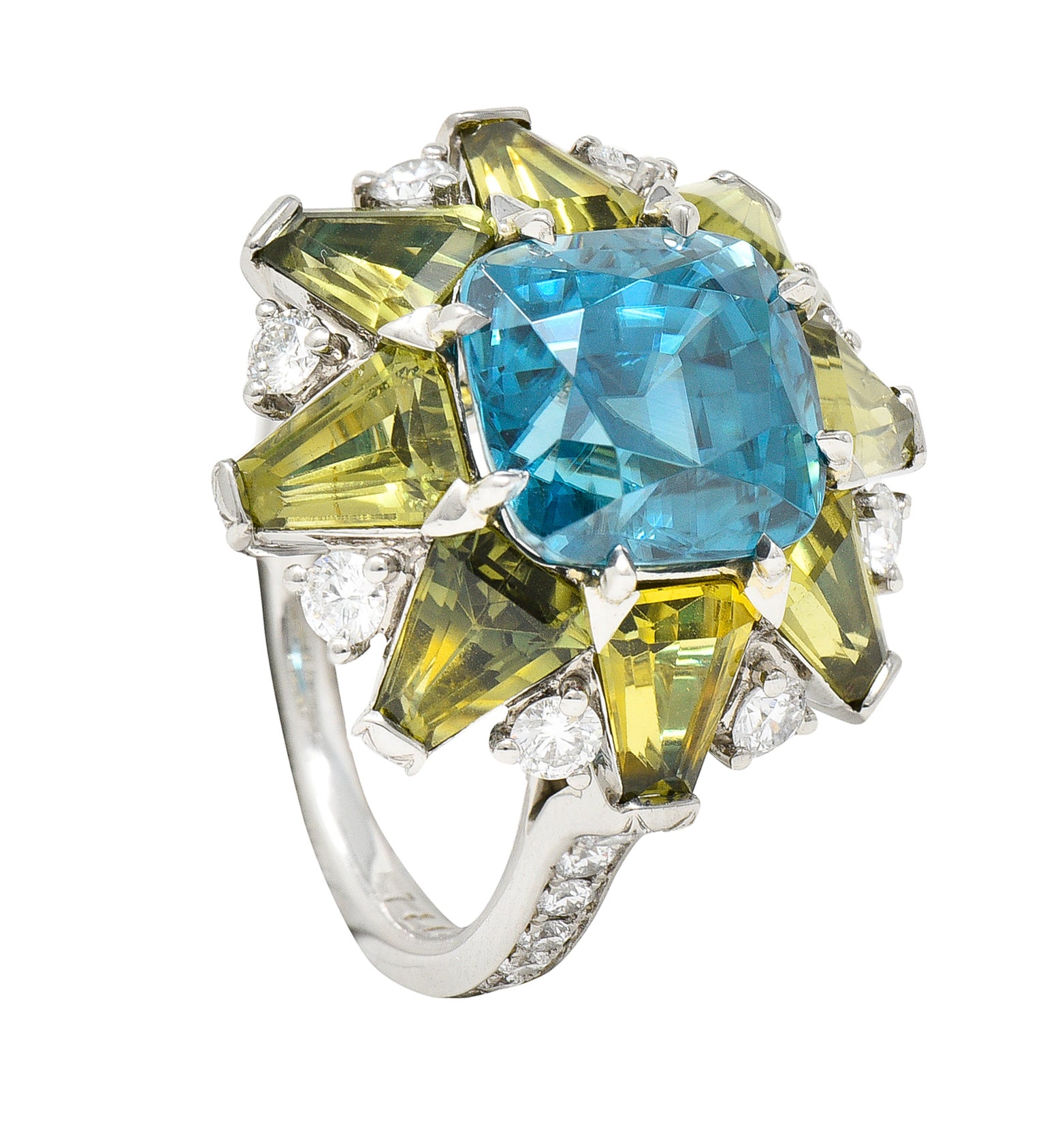 Leon Mege 12.00 CTW Zircon Green Sapphire Diamond Platinum Cluster RingRing - Wilson's Estate Jewelry