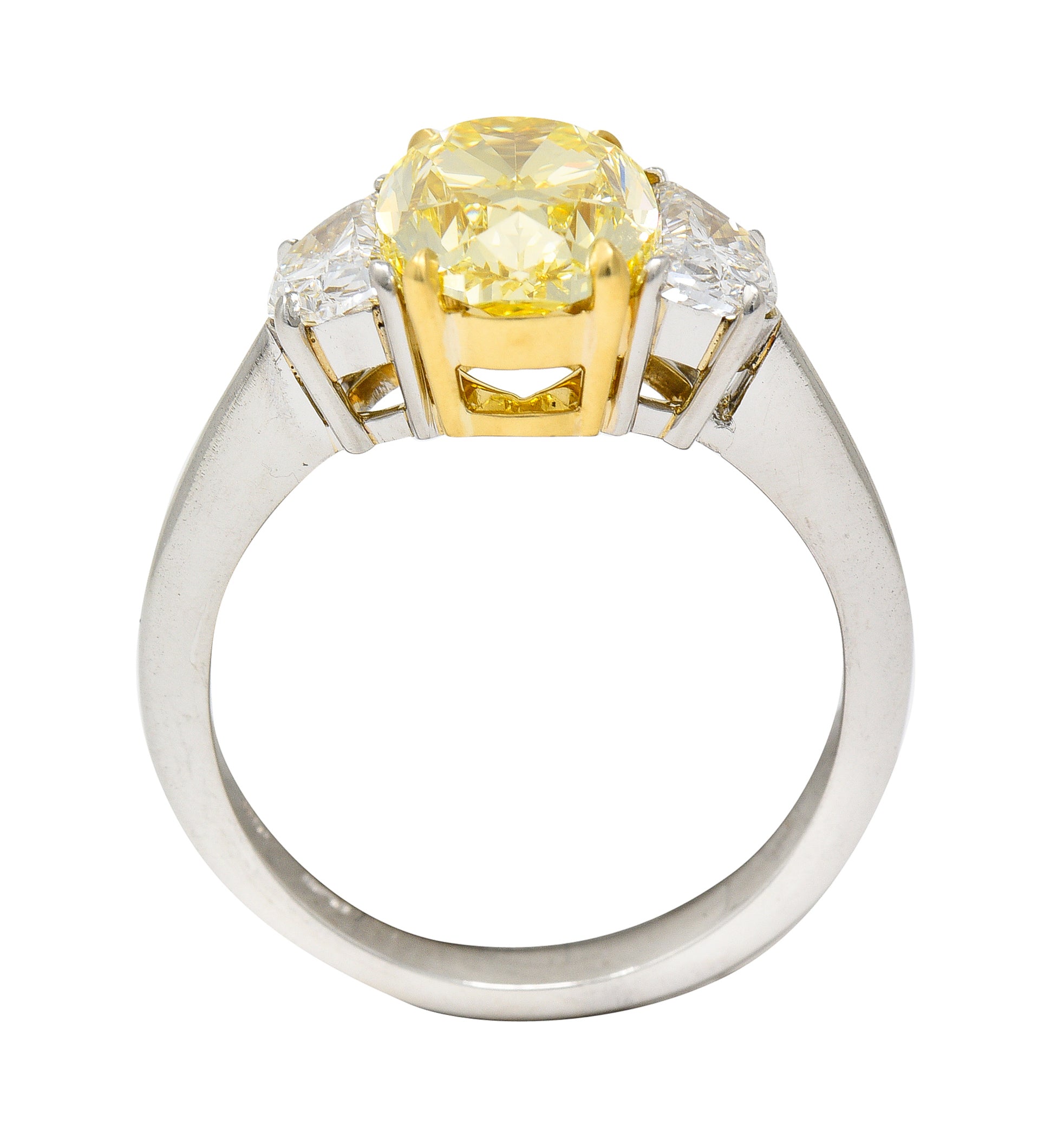 3.55 CTW Natural Fancy Intense Yellow Diamond Platinum 18 Karat Gold Ring GIA