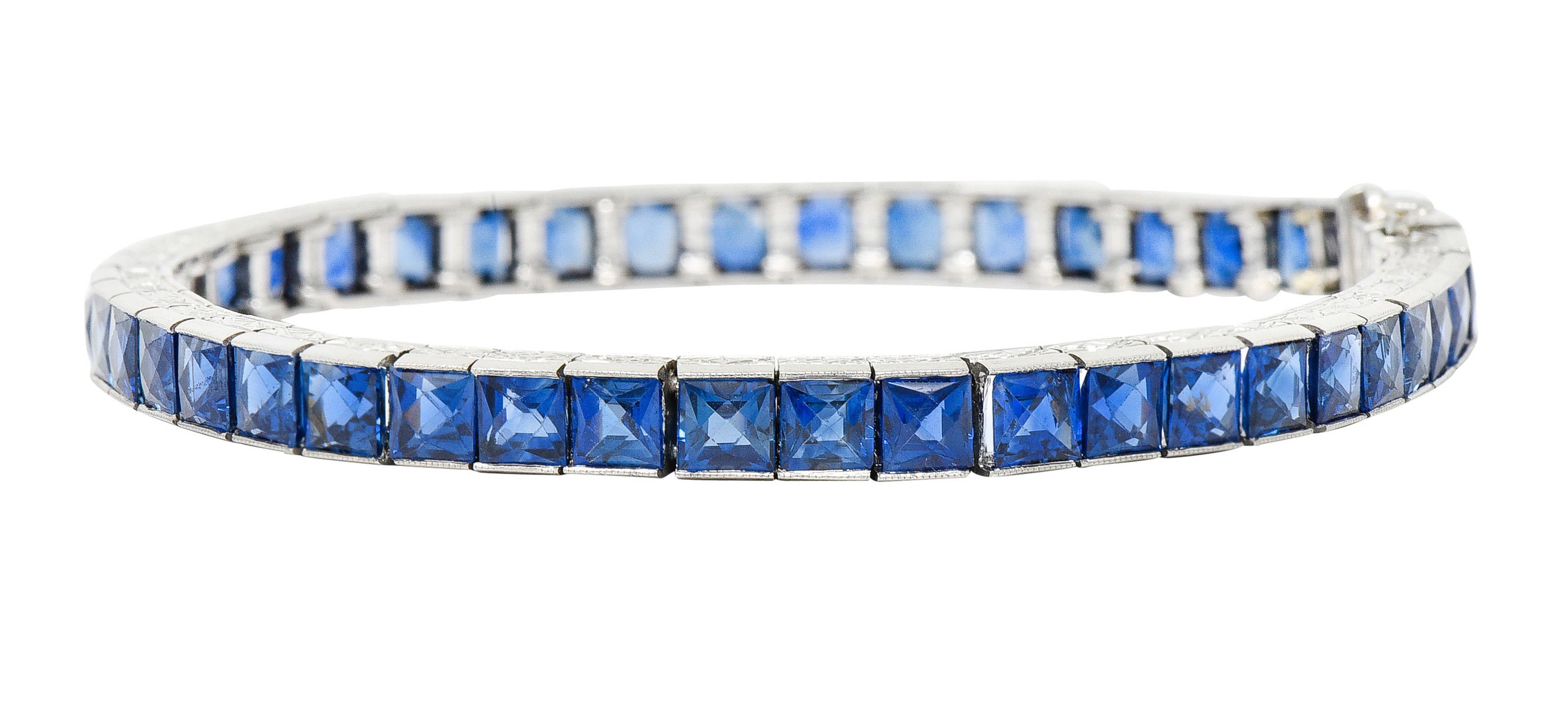 Art Deco 14.10 CTW French Cut Sapphire Platinum Line Braceletbracelet - Wilson's Estate Jewelry