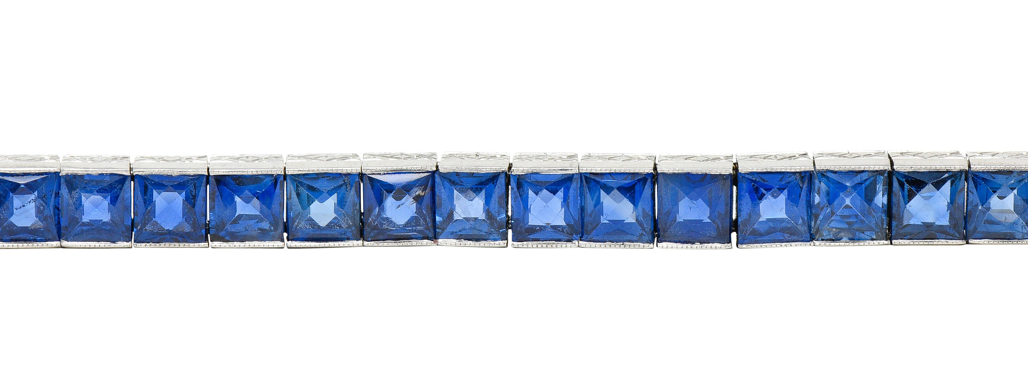 Art Deco 14.10 CTW French Cut Sapphire Platinum Line Braceletbracelet - Wilson's Estate Jewelry