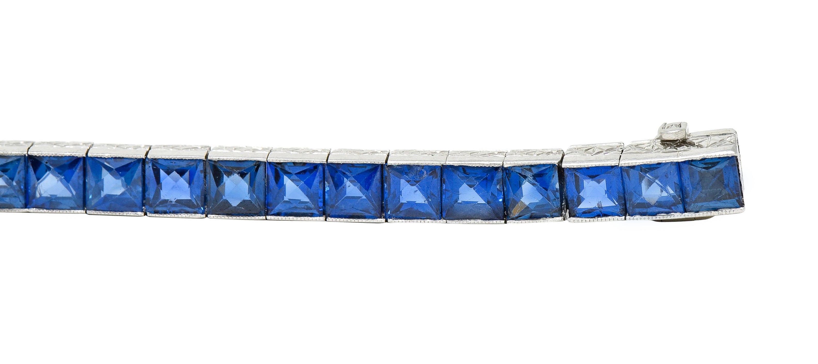 Art Deco 14.10 CTW French Cut Sapphire Platinum Line Braceletbracelet - Wilson's Estate Jewelry