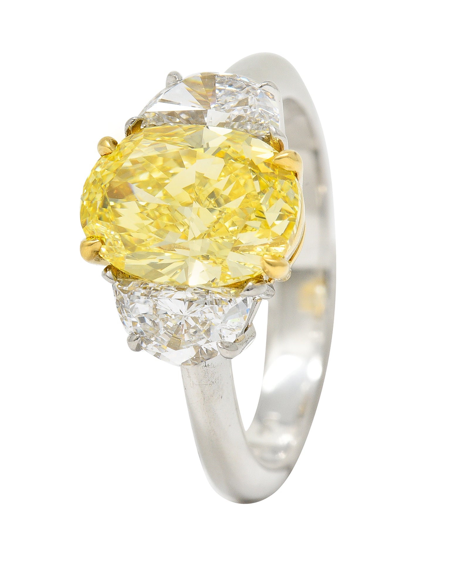 3.55 CTW Natural Fancy Intense Yellow Diamond Platinum 18 Karat Gold Ring GIA