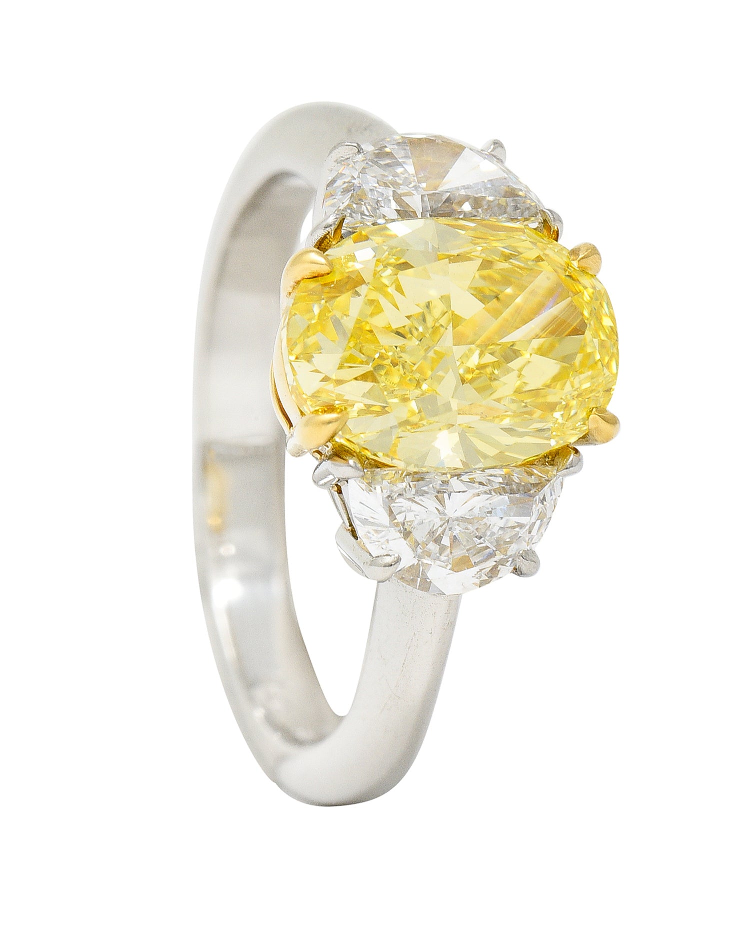 3.55 CTW Natural Fancy Intense Yellow Diamond Platinum 18 Karat Gold Ring GIA