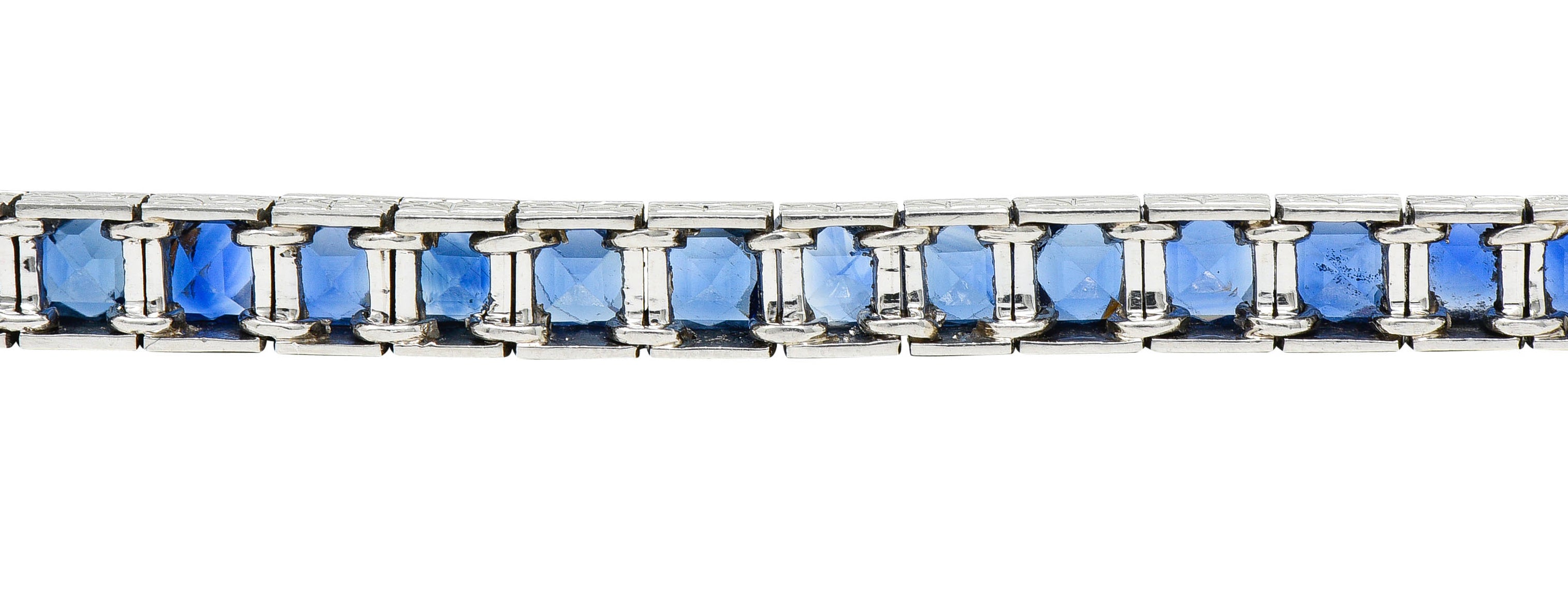 Art Deco 14.10 CTW French Cut Sapphire Platinum Line Braceletbracelet - Wilson's Estate Jewelry