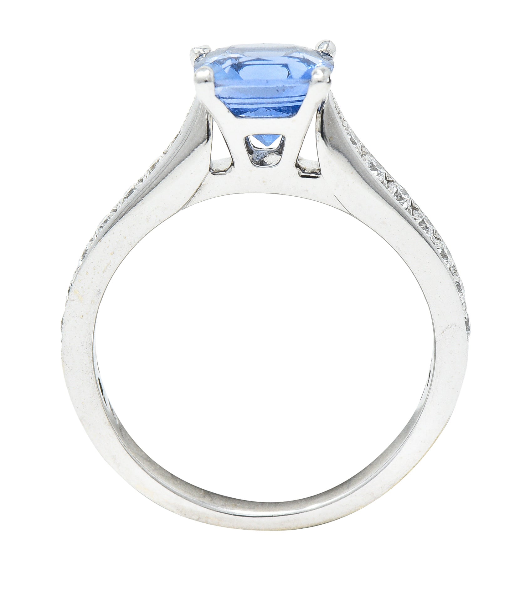 .11111 Contemporary 1.38 CTW Cushion Sapphire Diamond 18 Karat White Gold Gemstone Ring Wilson's Estate Jewelry