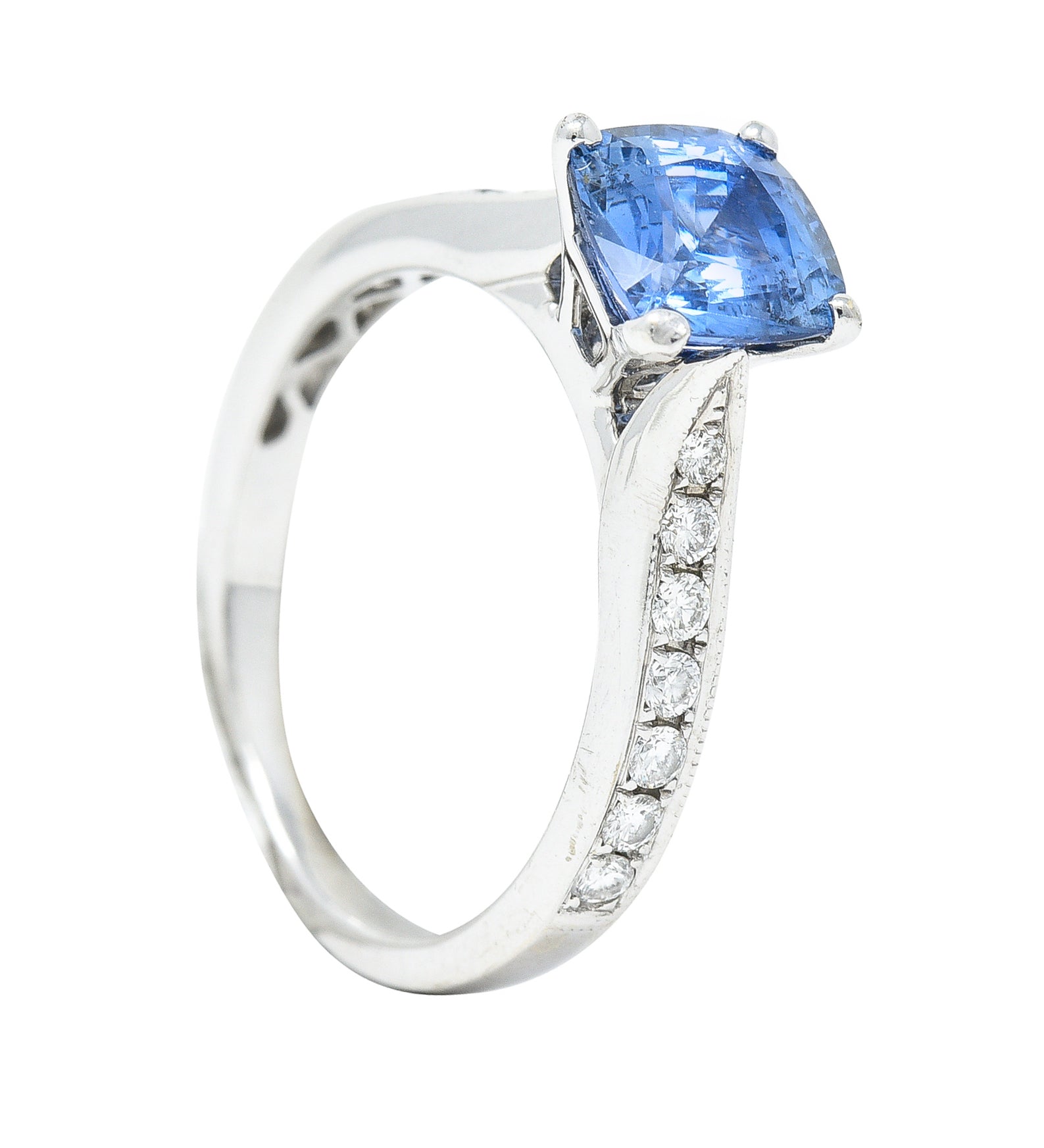 .11111 Contemporary 1.38 CTW Cushion Sapphire Diamond 18 Karat White Gold Gemstone Ring Wilson's Estate Jewelry