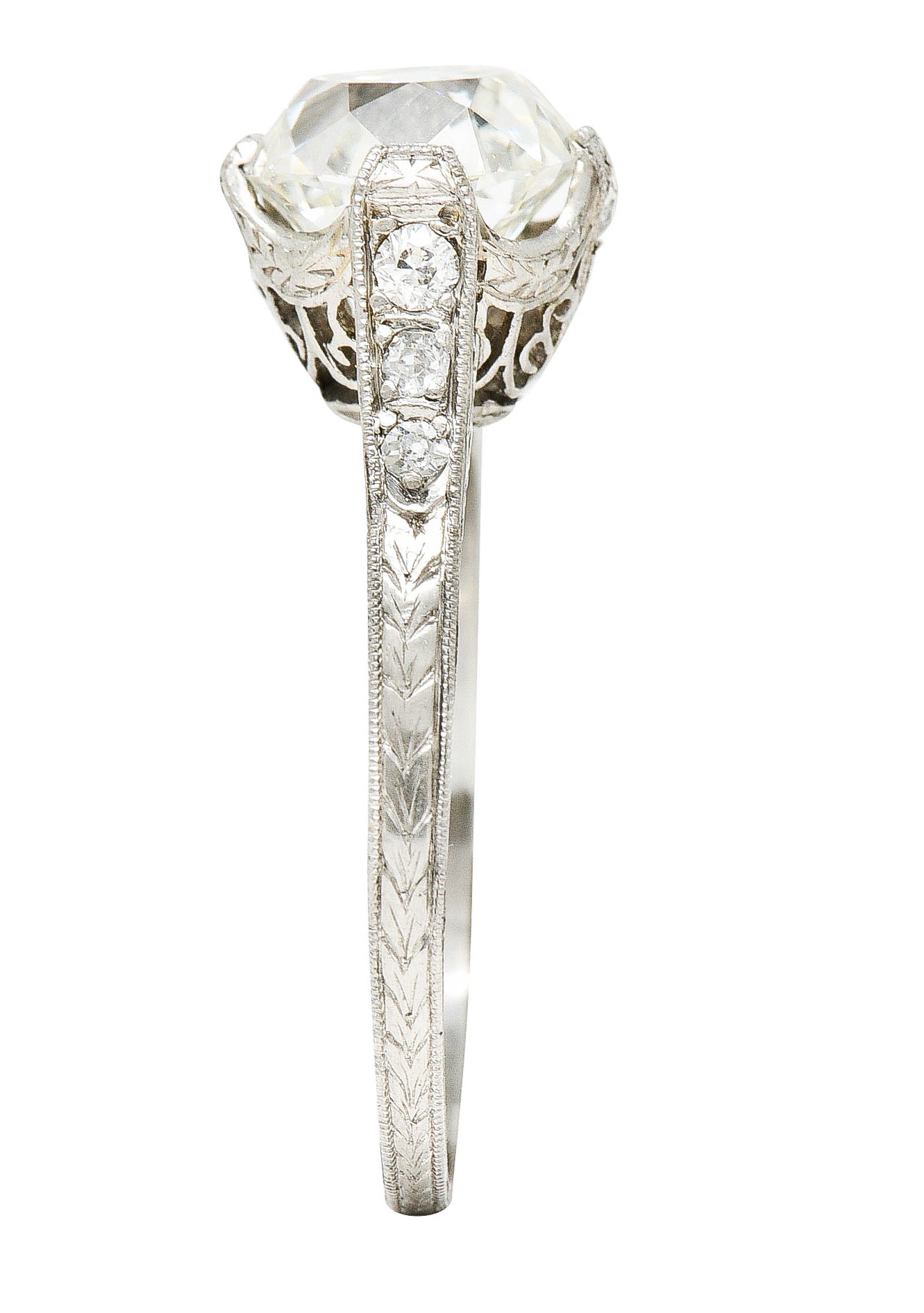 Art Deco 2.78 CTW Old Mine Diamond Platinum Filigree Engagement Ring GIA Wilson's Estate Jewelry