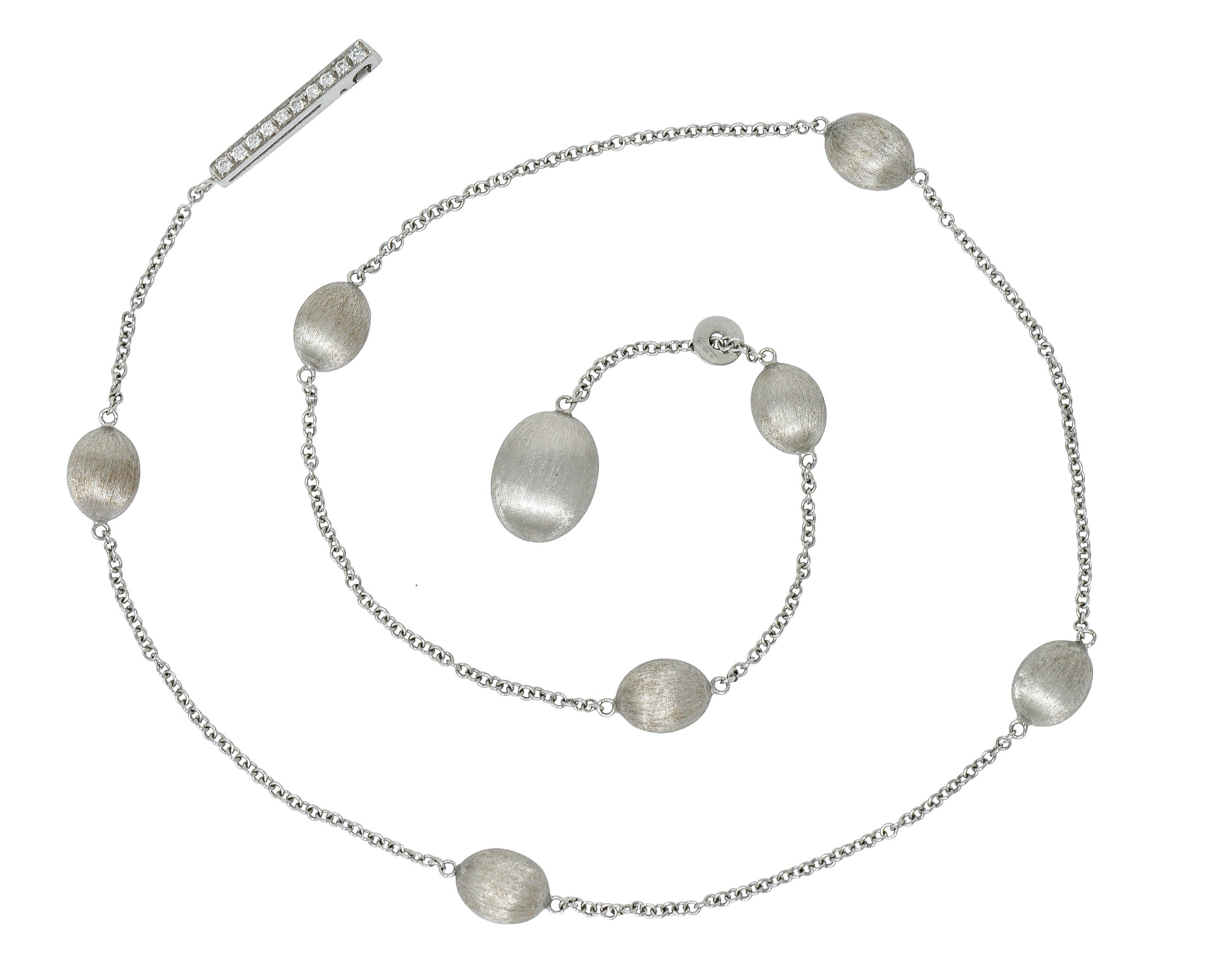 Nanis Diamond 18 Karat White Gold Italian Brushed Station Lariat Necklace - Wilson's Estate Jewelry