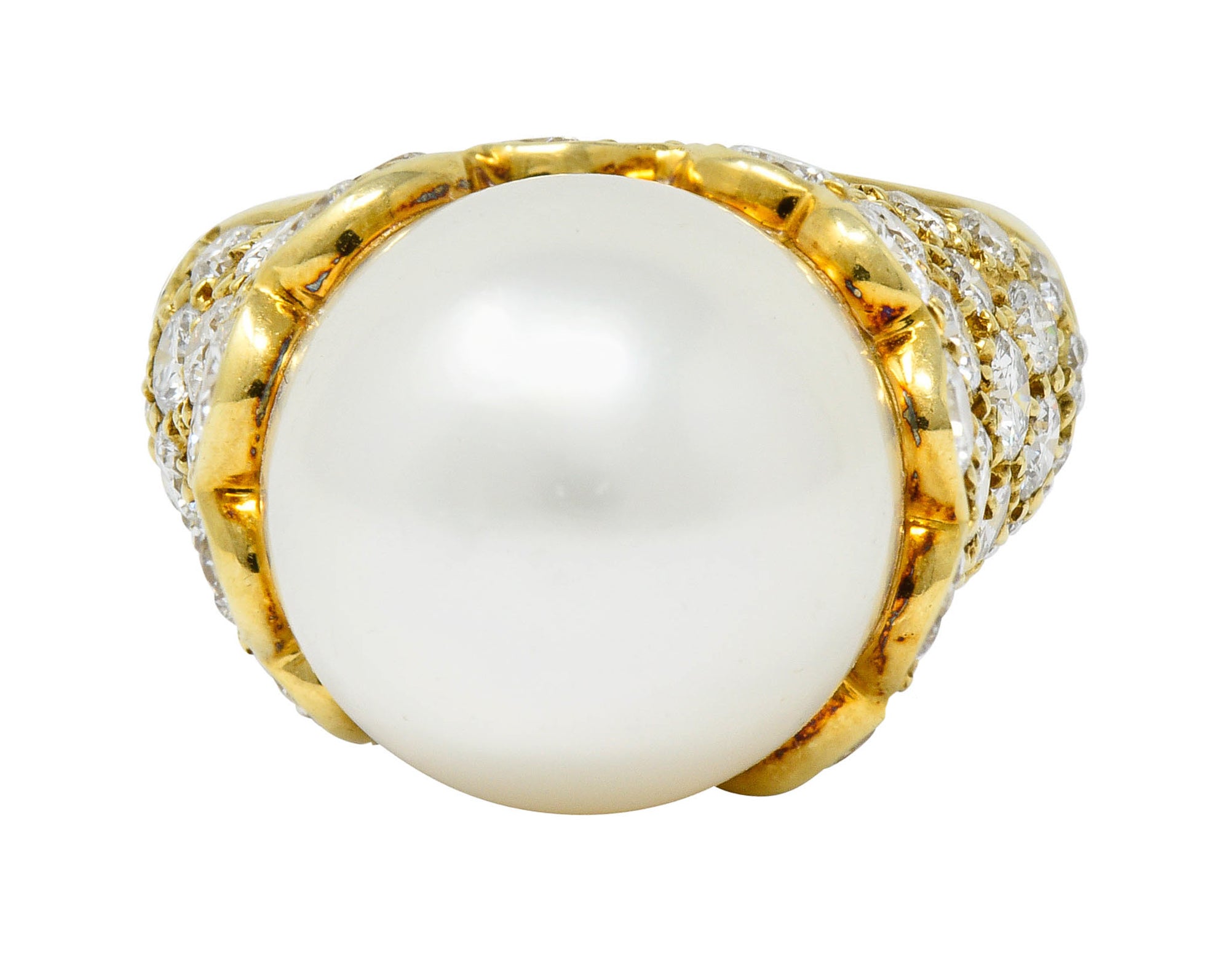 Van Cleef & Arpels South Sea Pearl 3.40 CTW Diamond 18 Karat Gold Statement RingRing - Wilson's Estate Jewelry