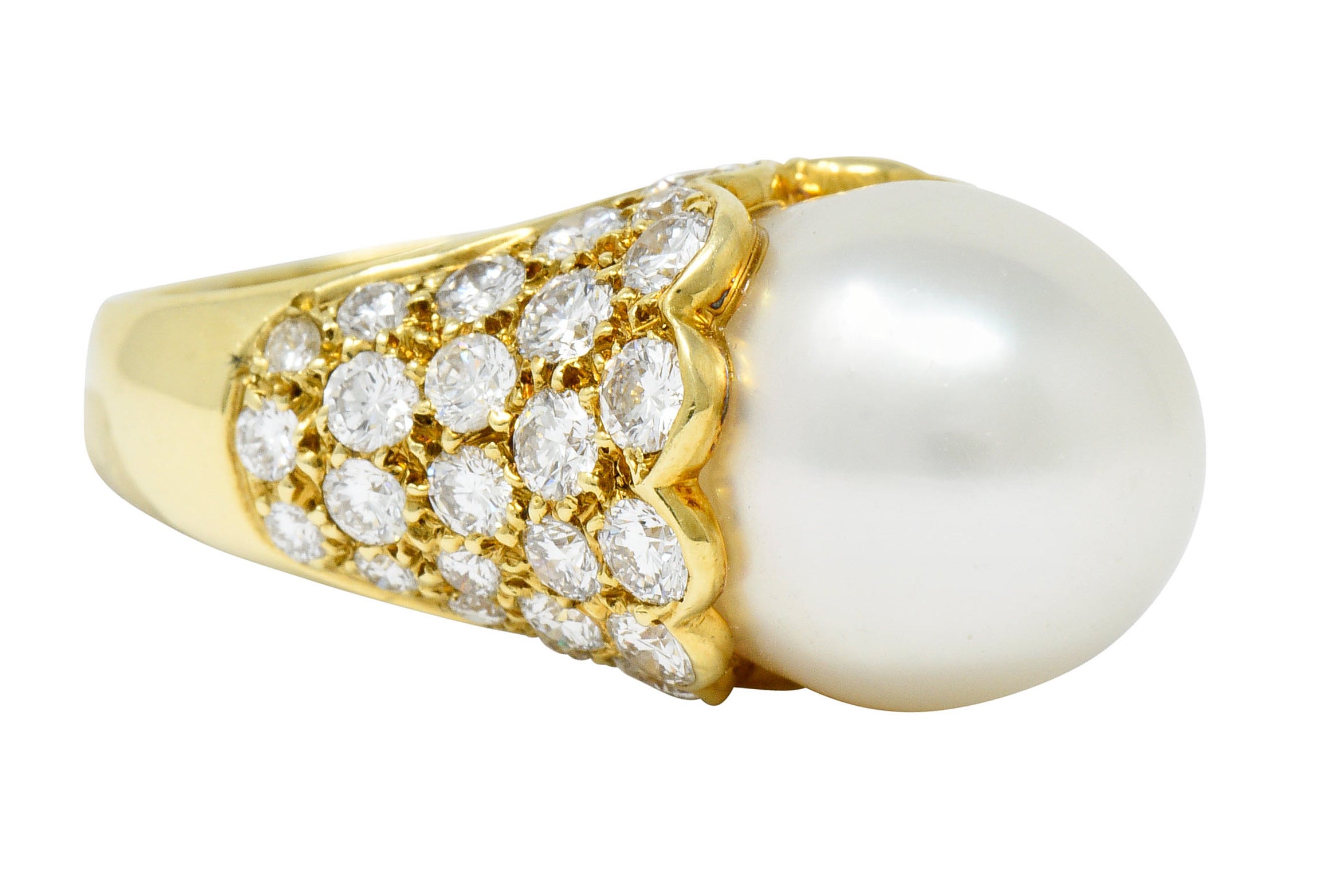 Van Cleef & Arpels South Sea Pearl 3.40 CTW Diamond 18 Karat Gold Statement RingRing - Wilson's Estate Jewelry