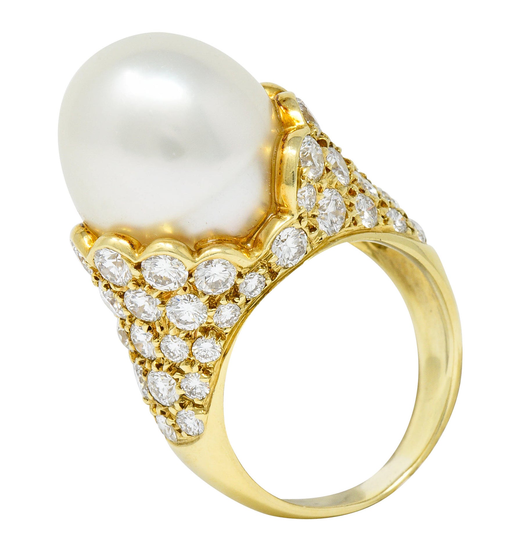 Van Cleef & Arpels South Sea Pearl 3.40 CTW Diamond 18 Karat Gold Statement RingRing - Wilson's Estate Jewelry