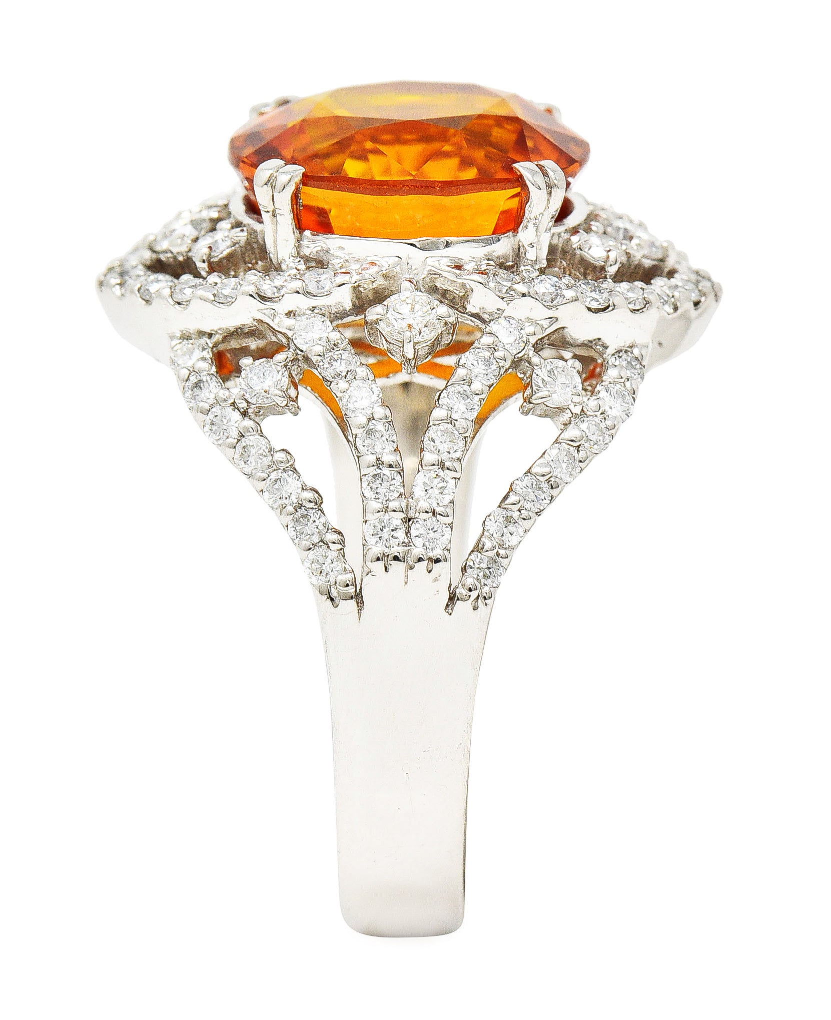 Contemporary 6.99 CTW Ceylon Orange Sapphire Diamond Platinum Cocktail Ring GIA Wilson's Estate Jewelry