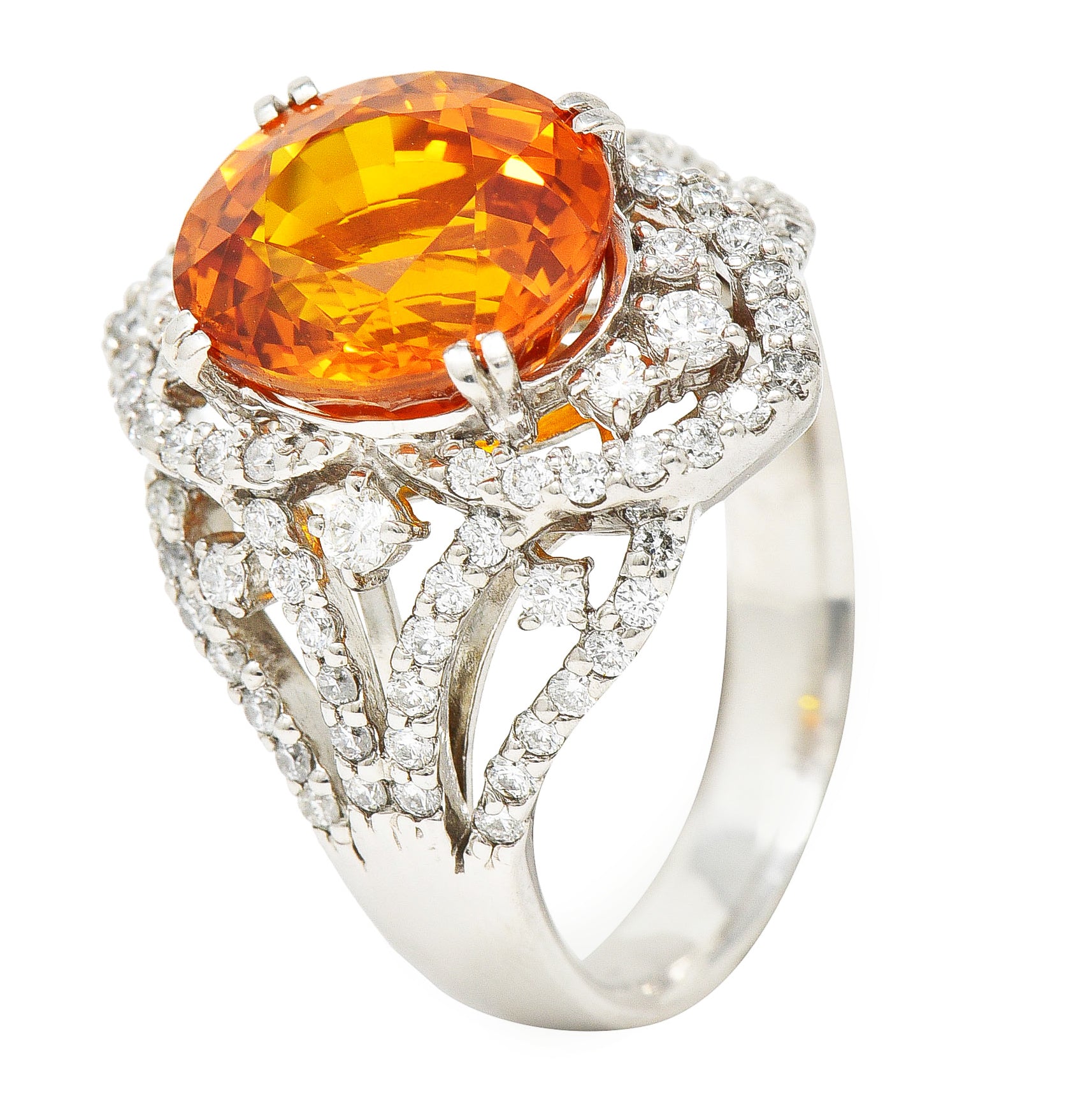 Contemporary 6.99 CTW Ceylon Orange Sapphire Diamond Platinum Cocktail Ring GIA Wilson's Estate Jewelry