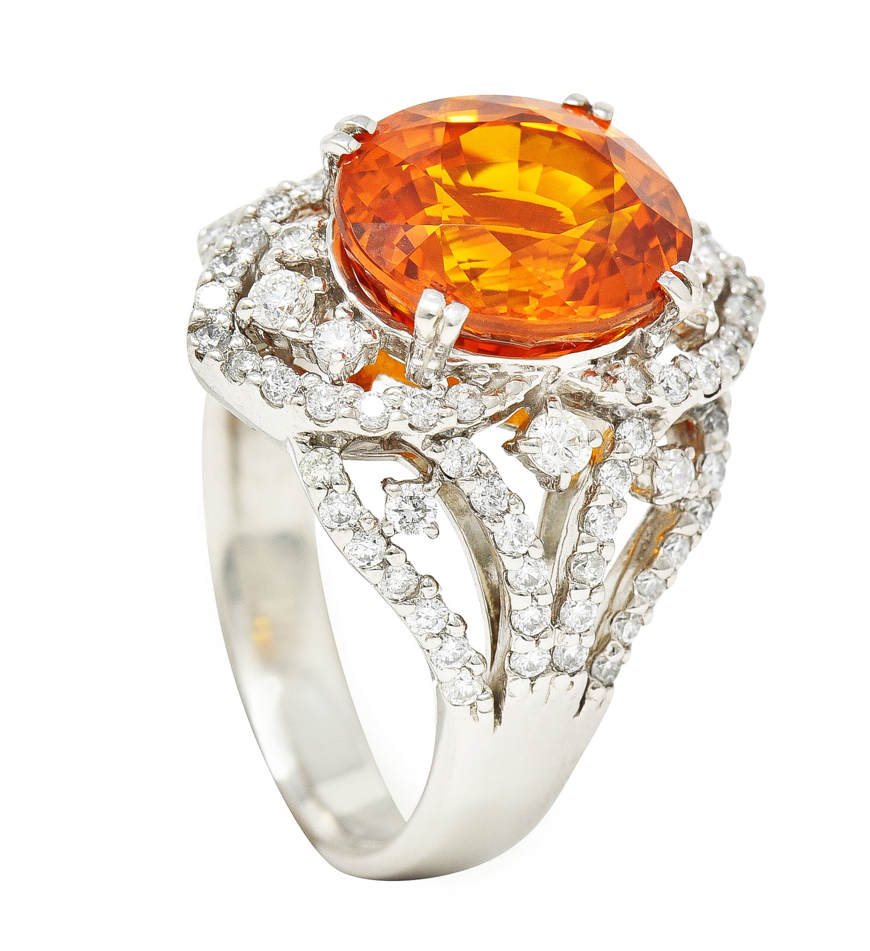 Contemporary 6.99 CTW Ceylon Orange Sapphire Diamond Platinum Cocktail Ring GIA Wilson's Estate Jewelry