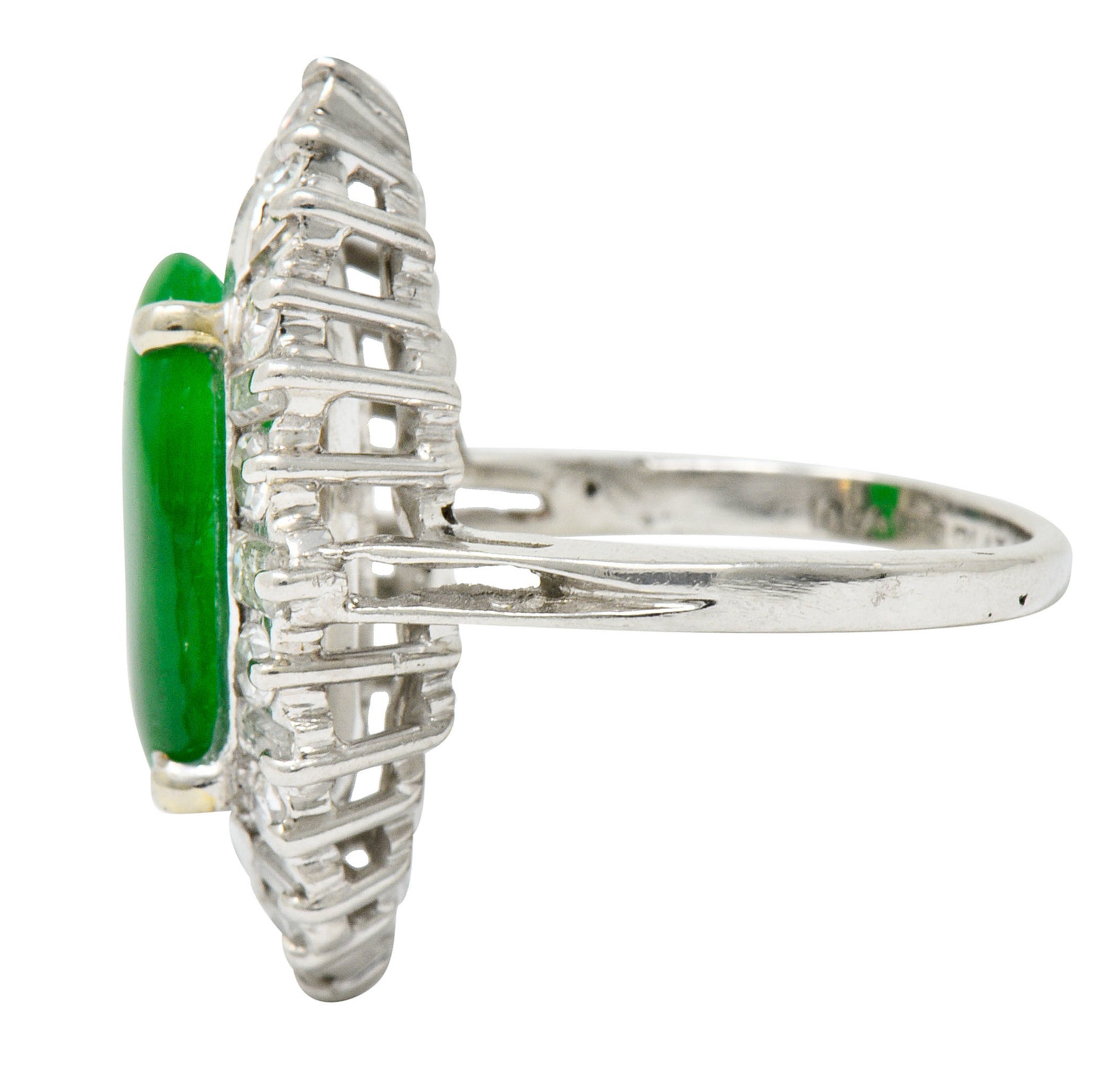 Mid-Century Jadeite Jade 1.26 CTW Diamond Platinum Navette Cluster Ring GIARing - Wilson's Estate Jewelry