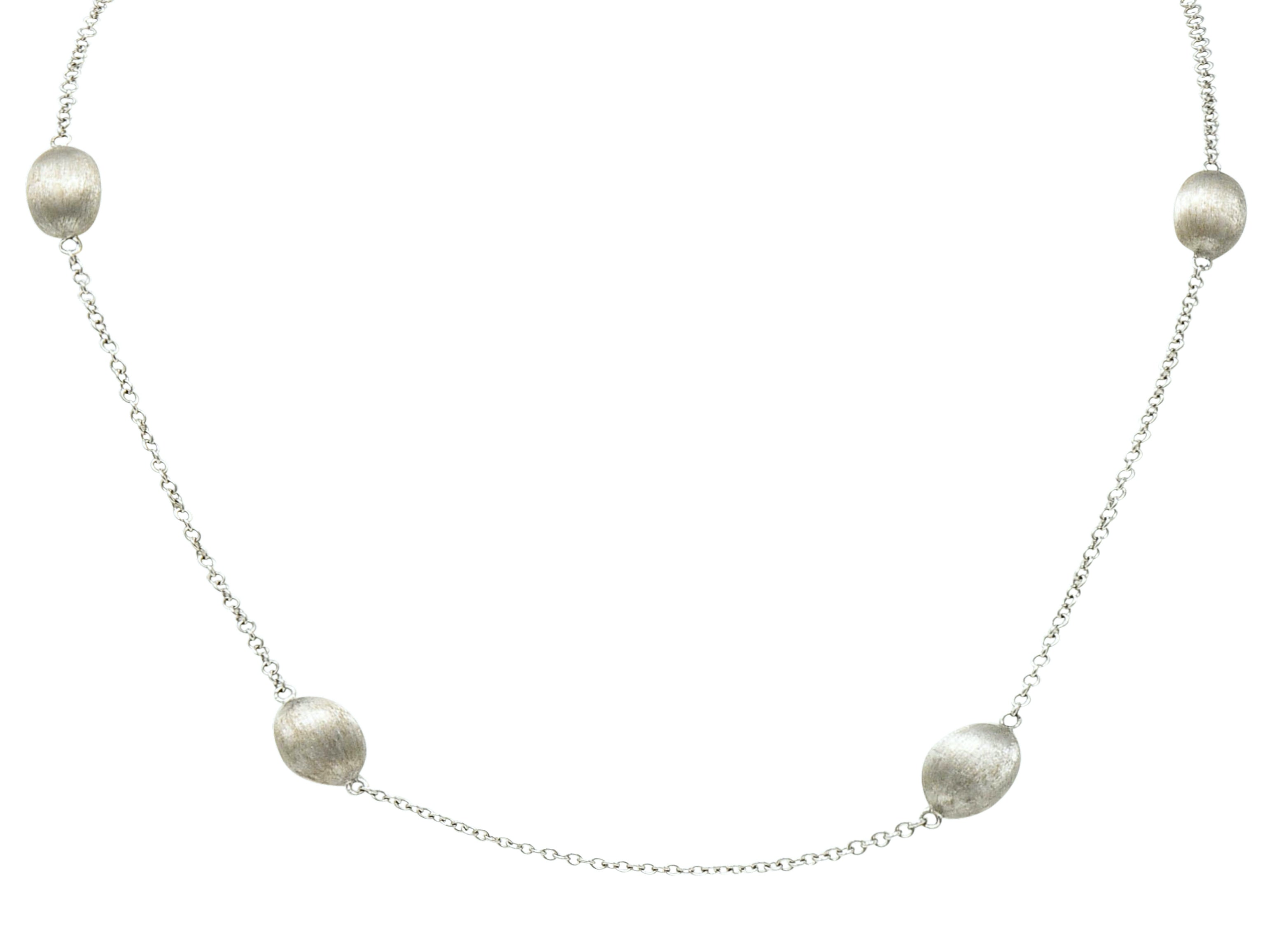 Nanis Diamond 18 Karat White Gold Italian Brushed Station Lariat Necklace - Wilson's Estate Jewelry