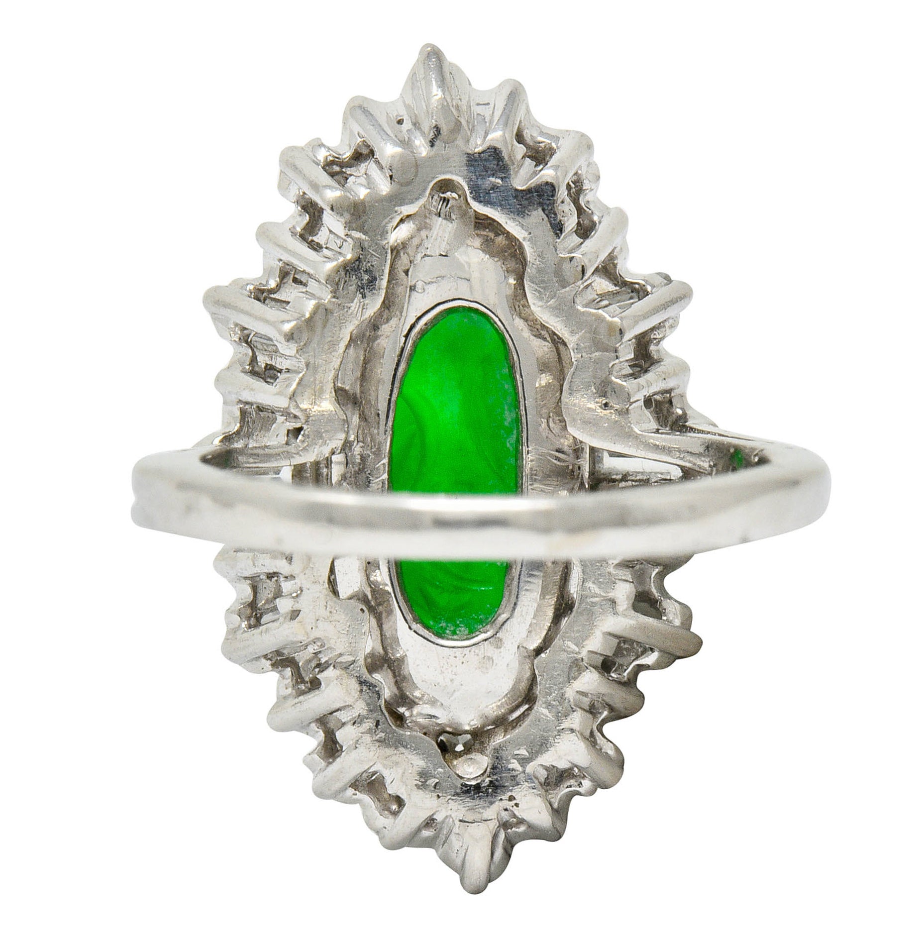 Mid-Century Jadeite Jade 1.26 CTW Diamond Platinum Navette Cluster Ring GIARing - Wilson's Estate Jewelry