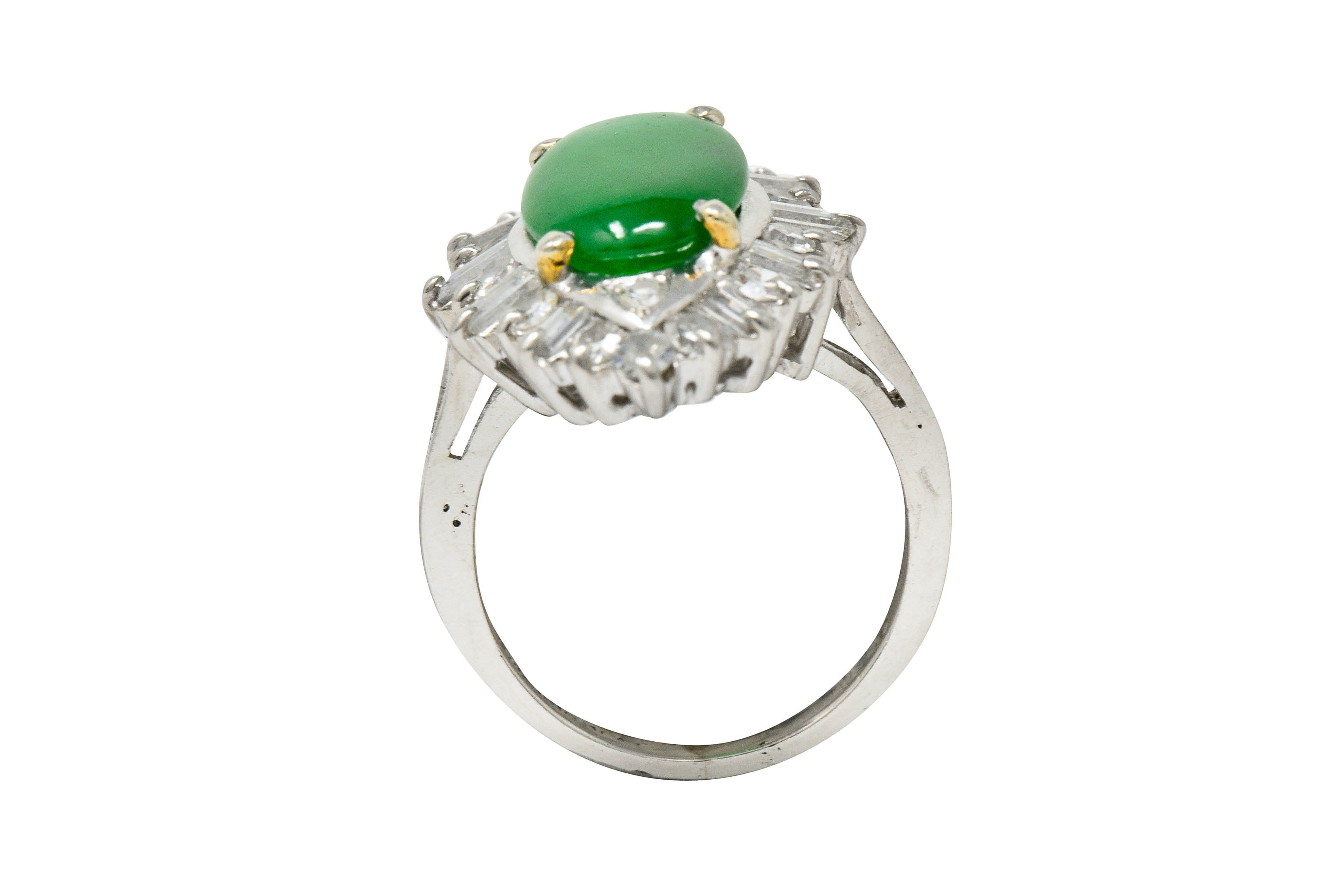 Mid-Century Jadeite Jade 1.26 CTW Diamond Platinum Navette Cluster Ring GIARing - Wilson's Estate Jewelry