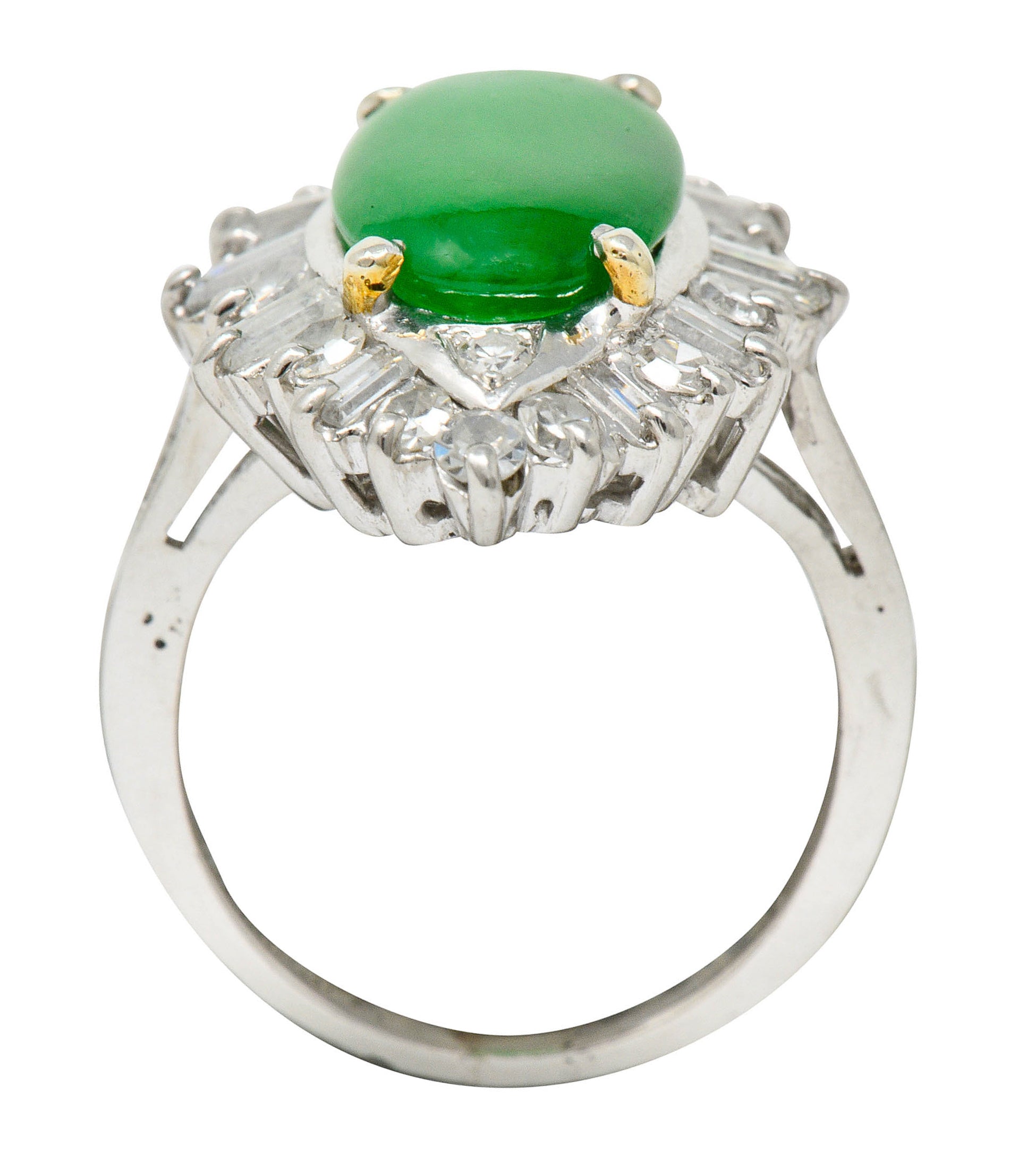 Mid-Century Jadeite Jade 1.26 CTW Diamond Platinum Navette Cluster Ring GIARing - Wilson's Estate Jewelry