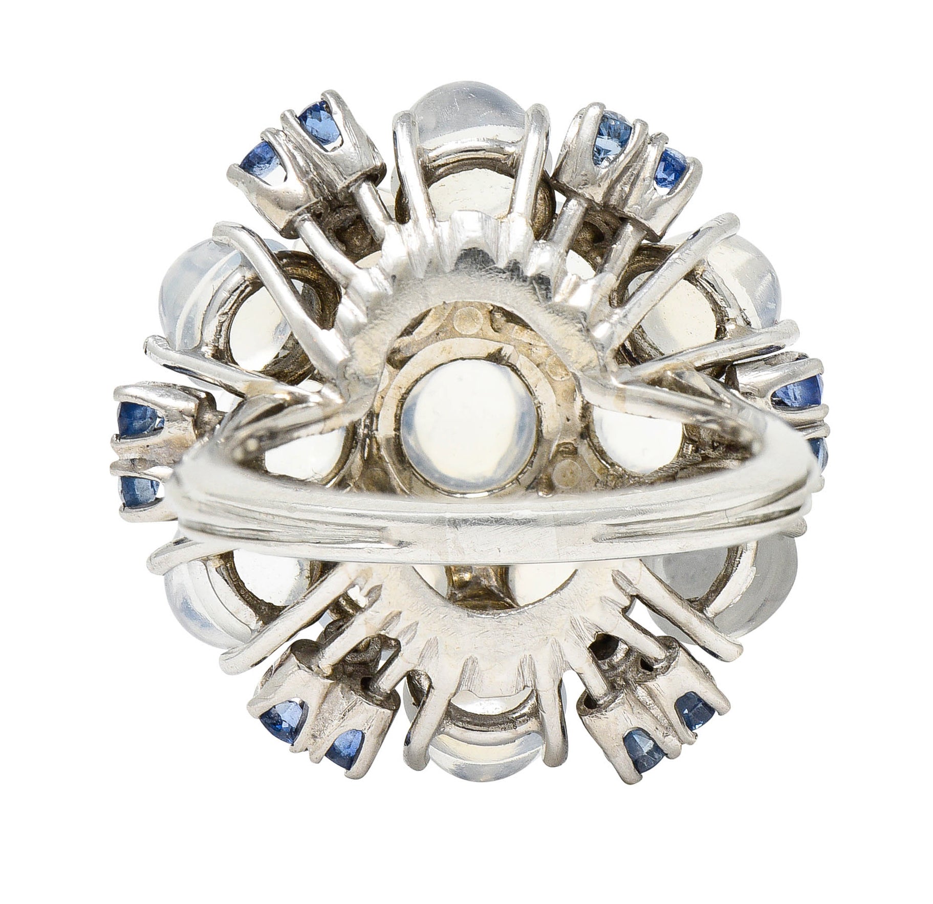 1950's Moonstone Sapphire Platinum Cluster Cocktail RingRing - Wilson's Estate Jewelry