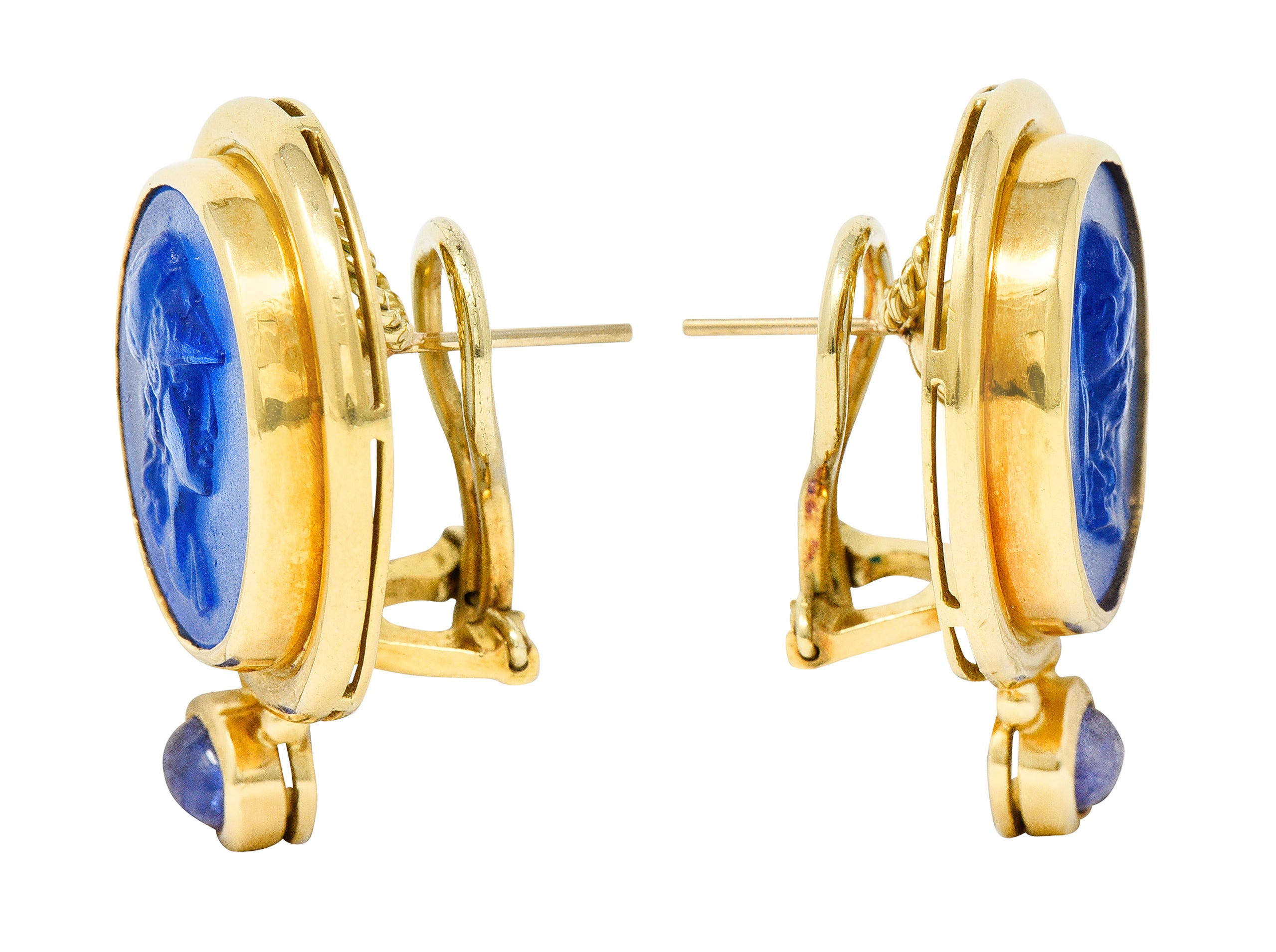 Elizabeth Locke Tanzanite Venetian Glass Mother-Of-Pearl Athena 18 Karat Gold EarringsEarring - Wilson's Estate Jewelry