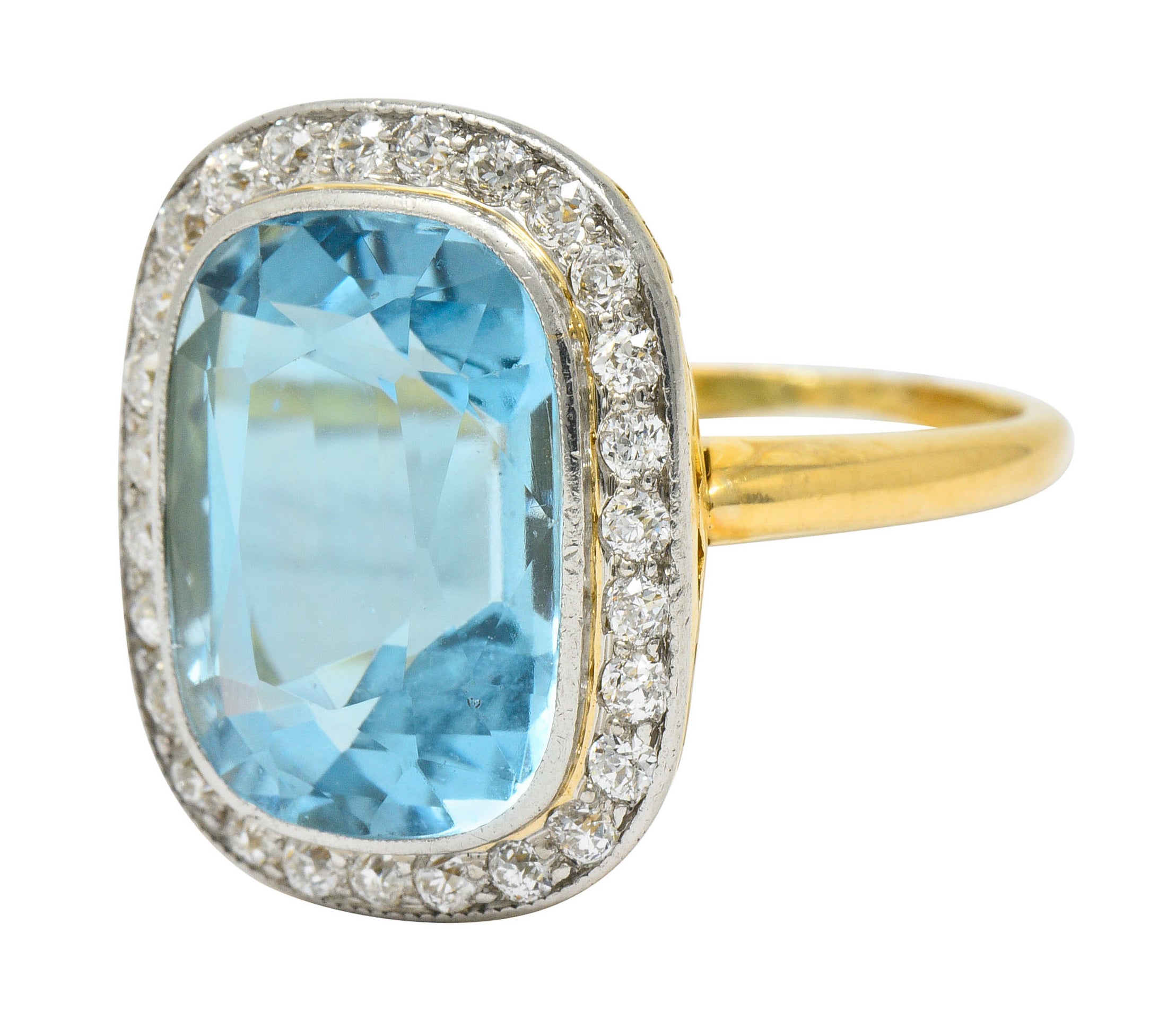 J.E. Caldwell Edwardian Large Aquamarine Diamond Platinum-Topped Cluster RingRing - Wilson's Estate Jewelry