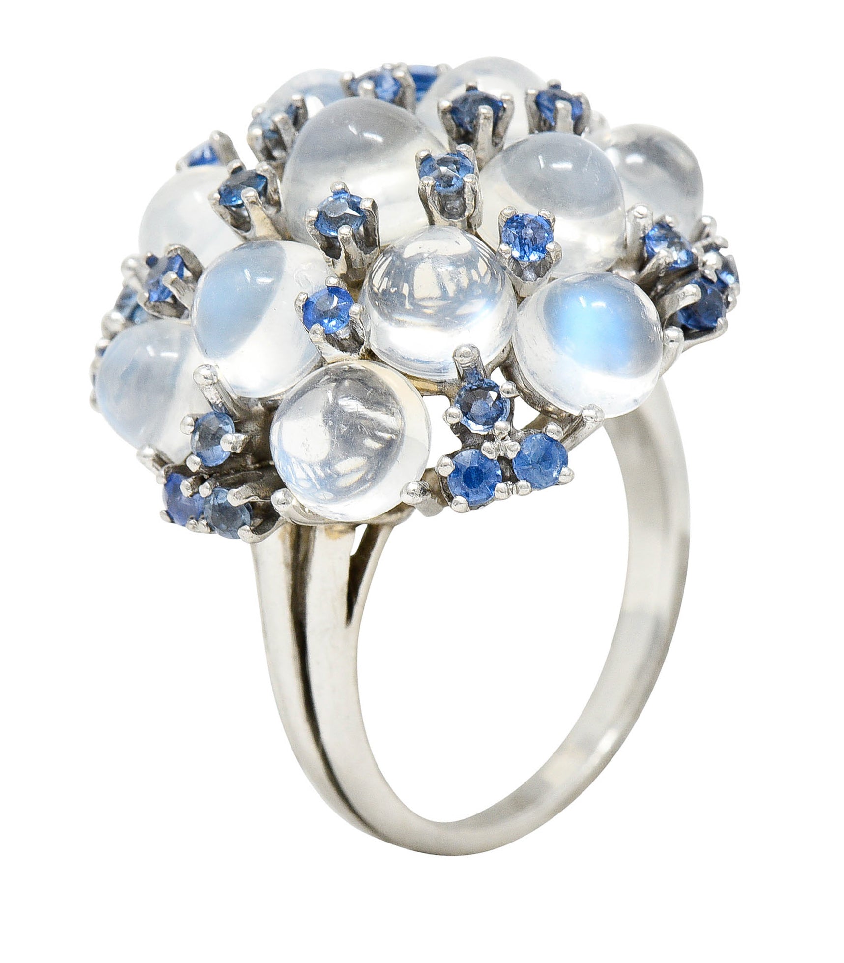 1950's Moonstone Sapphire Platinum Cluster Cocktail RingRing - Wilson's Estate Jewelry