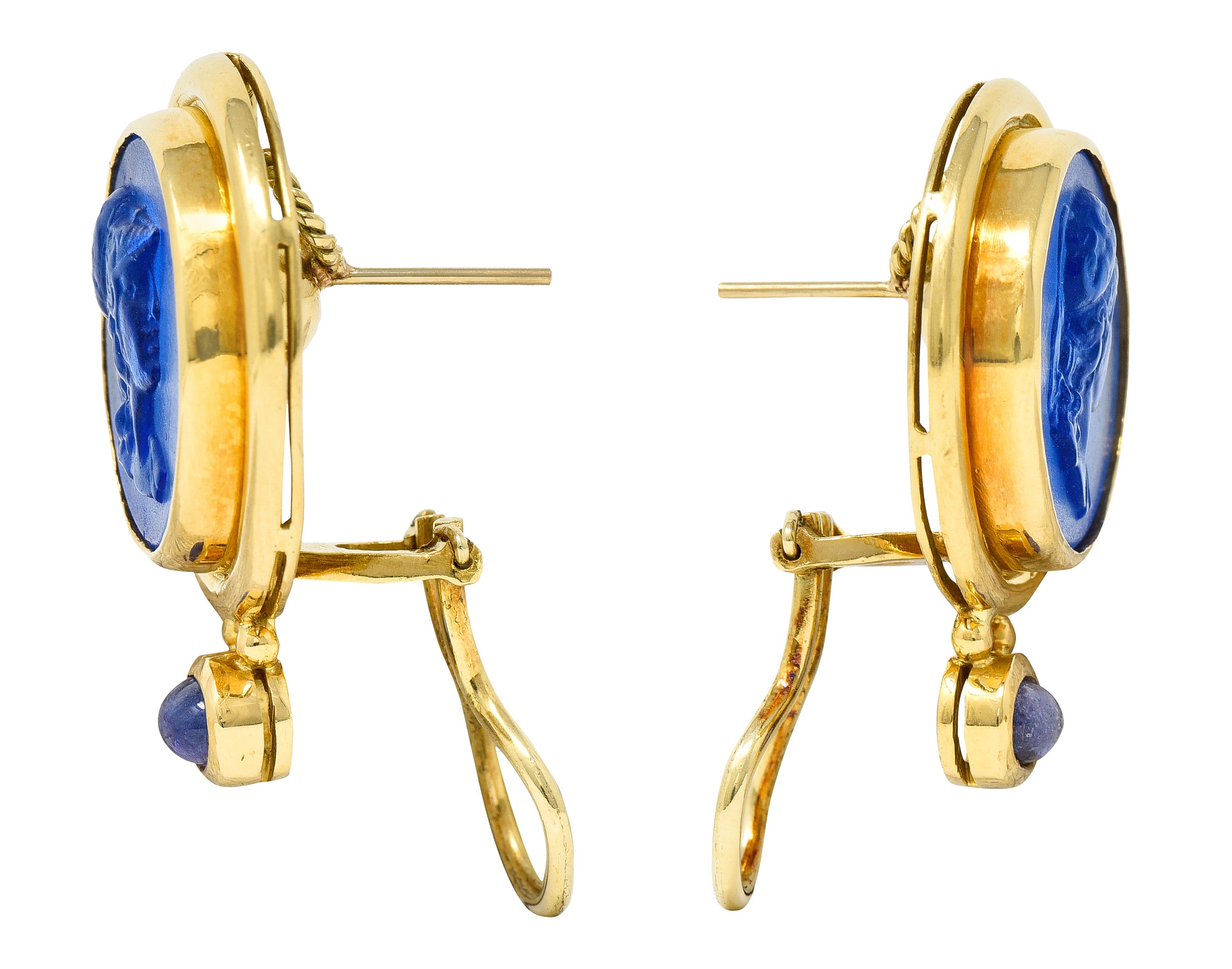 Elizabeth Locke Tanzanite Venetian Glass Mother-Of-Pearl Athena 18 Karat Gold EarringsEarring - Wilson's Estate Jewelry