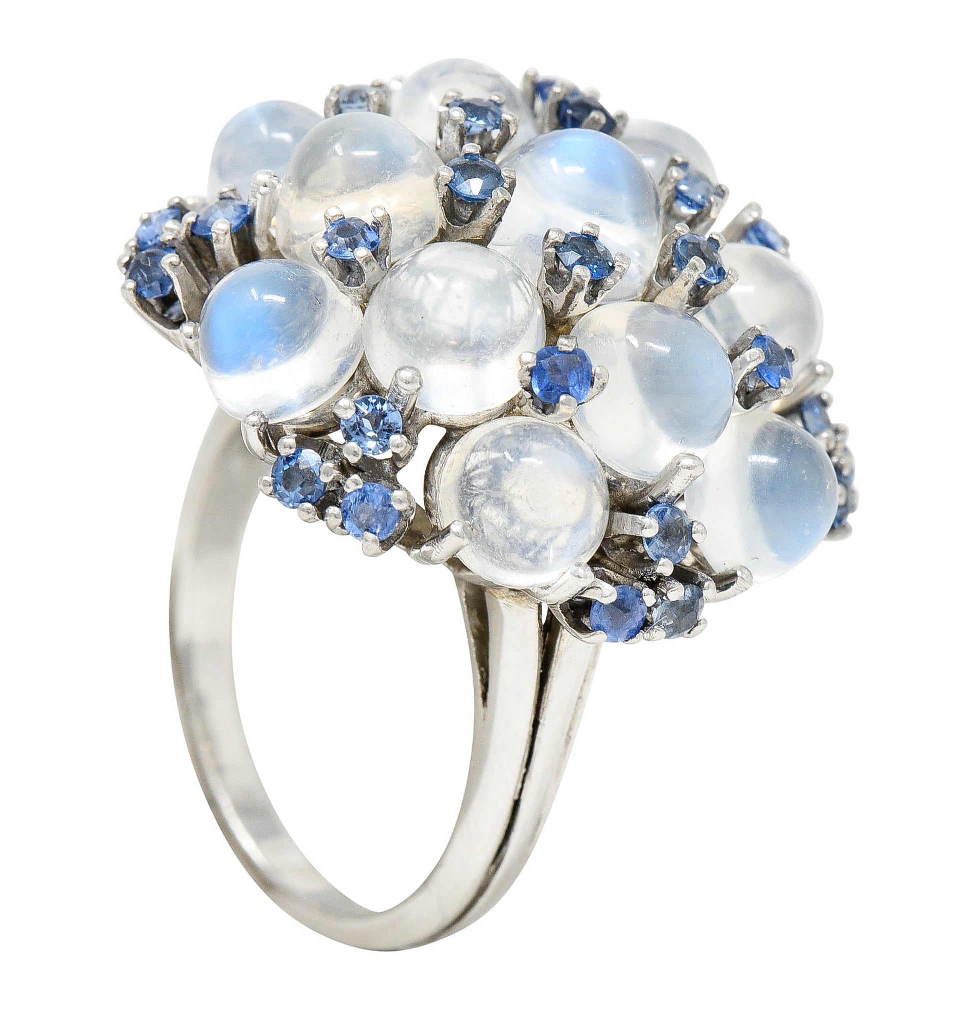 1950's Moonstone Sapphire Platinum Cluster Cocktail RingRing - Wilson's Estate Jewelry