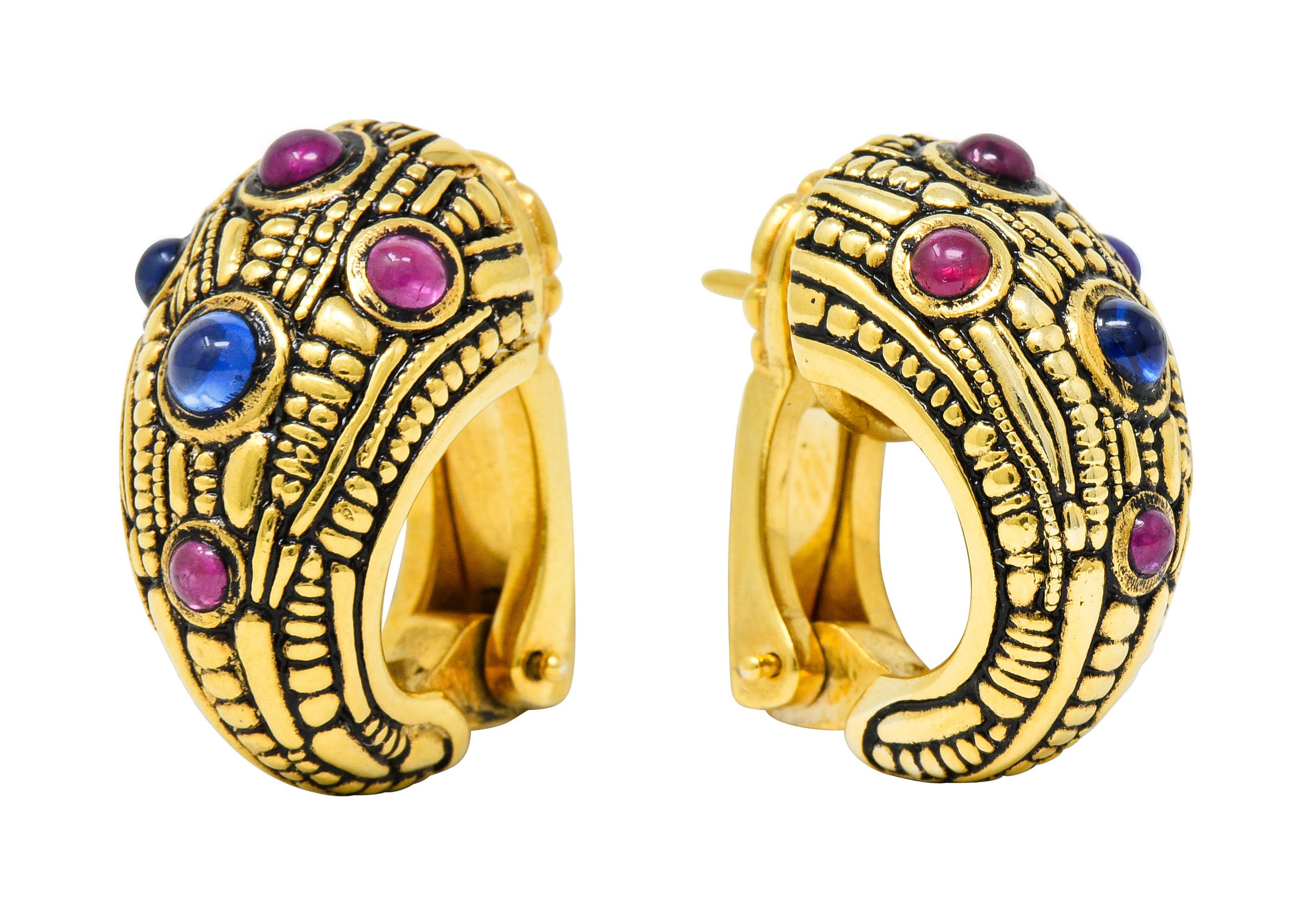 Alex Sepkus 0.35 CTW Sapphire Ruby 18 Karat Gold J Hoop EarringsEarrings - Wilson's Estate Jewelry