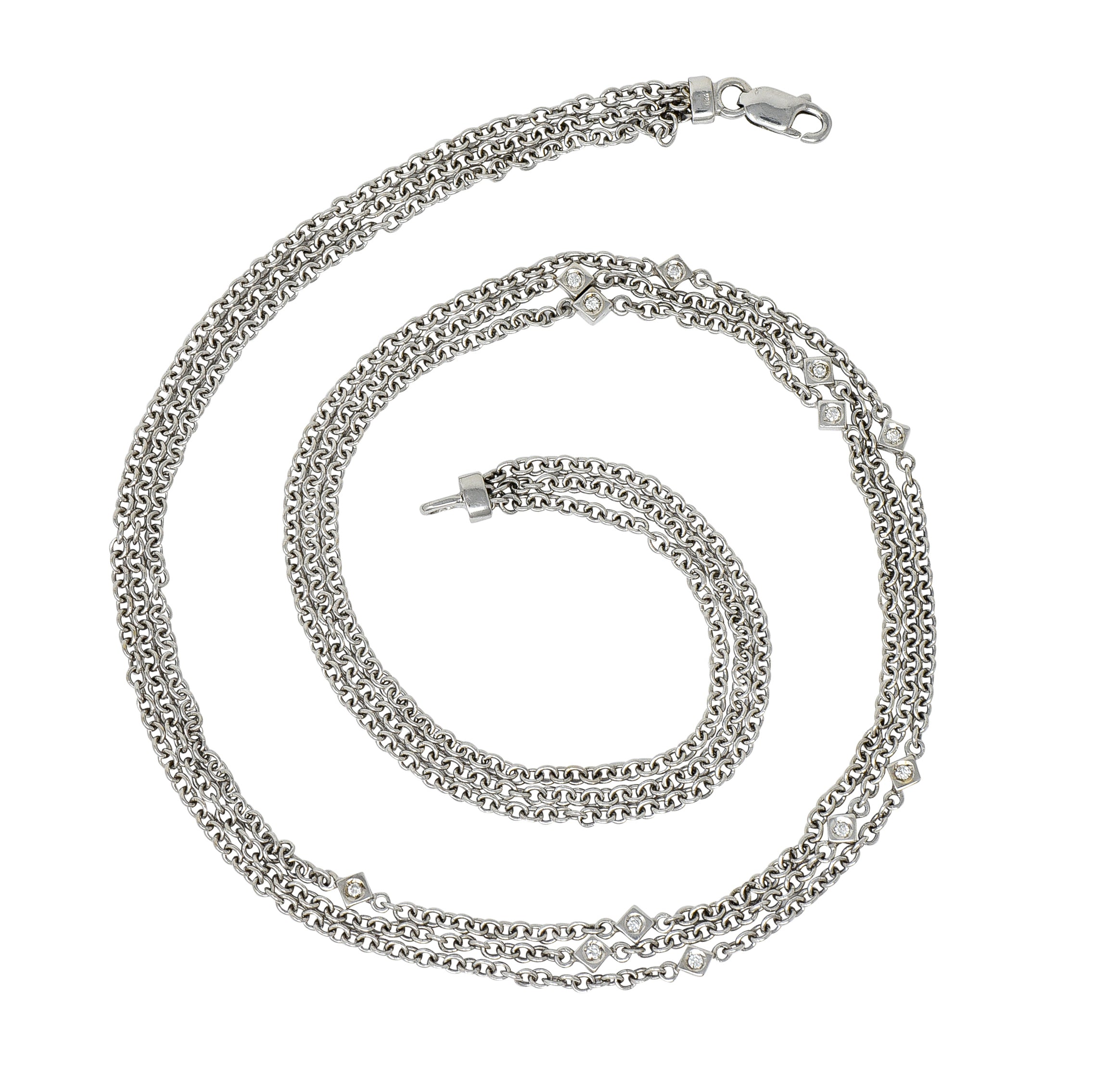 Contemporary 0.50 CTW Diamond 18 Karat White Gold Multi-Strand NecklaceNecklace - Wilson's Estate Jewelry